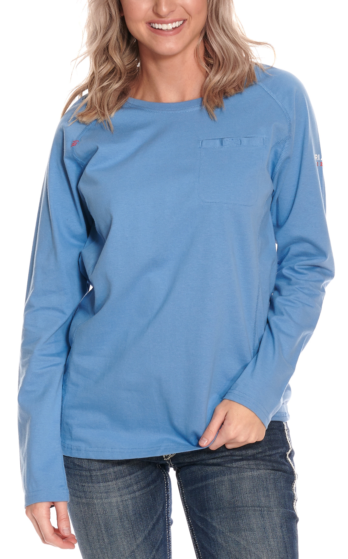 Ariat Women's Blue Heather Air Crew Long Sleeve FR Work T-Shirt - Image 1