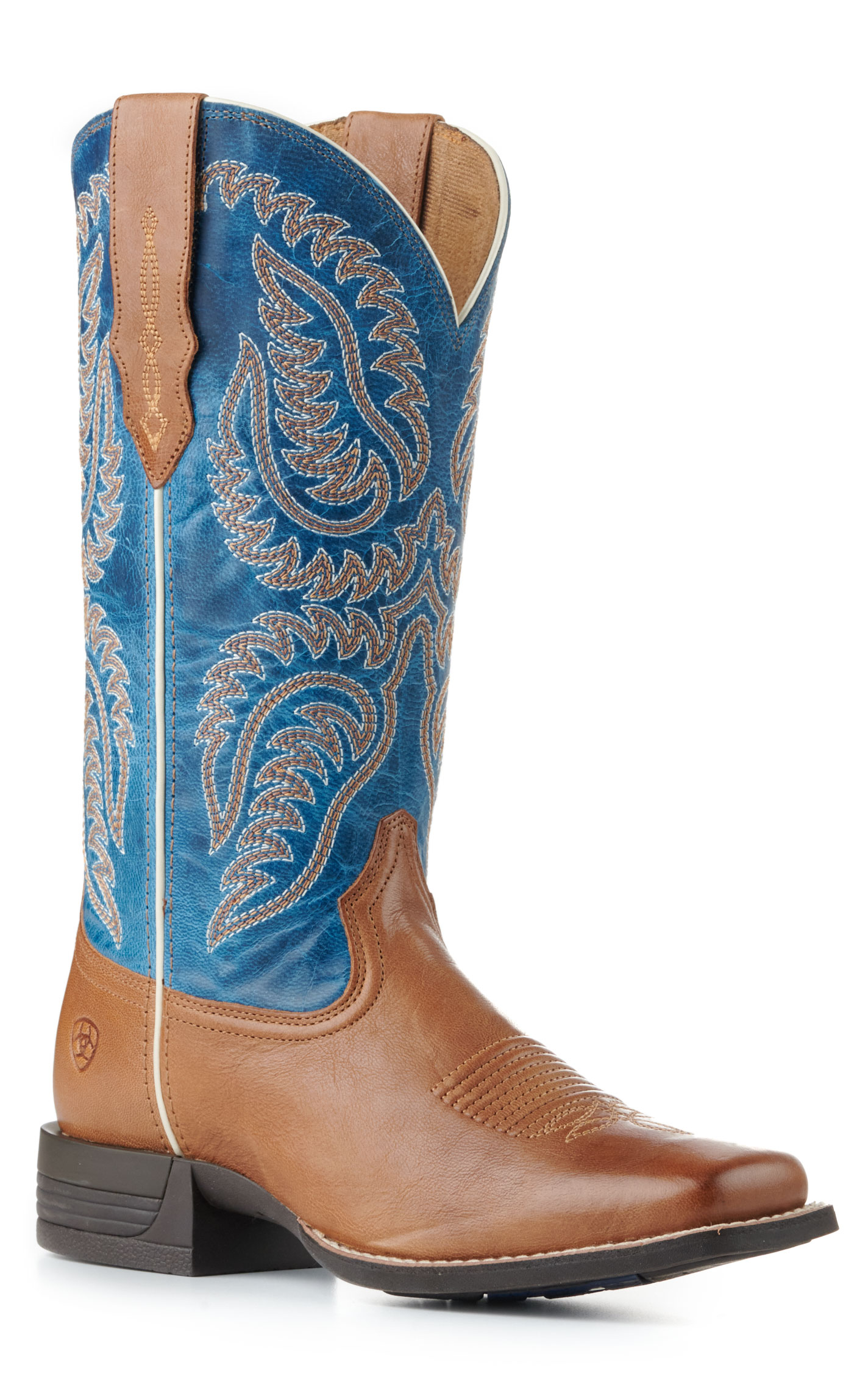 Ariat Women's Cattle Caite Peanut and Blue Stretchfit Wide Square Toe Cowboy Boots - Image 1