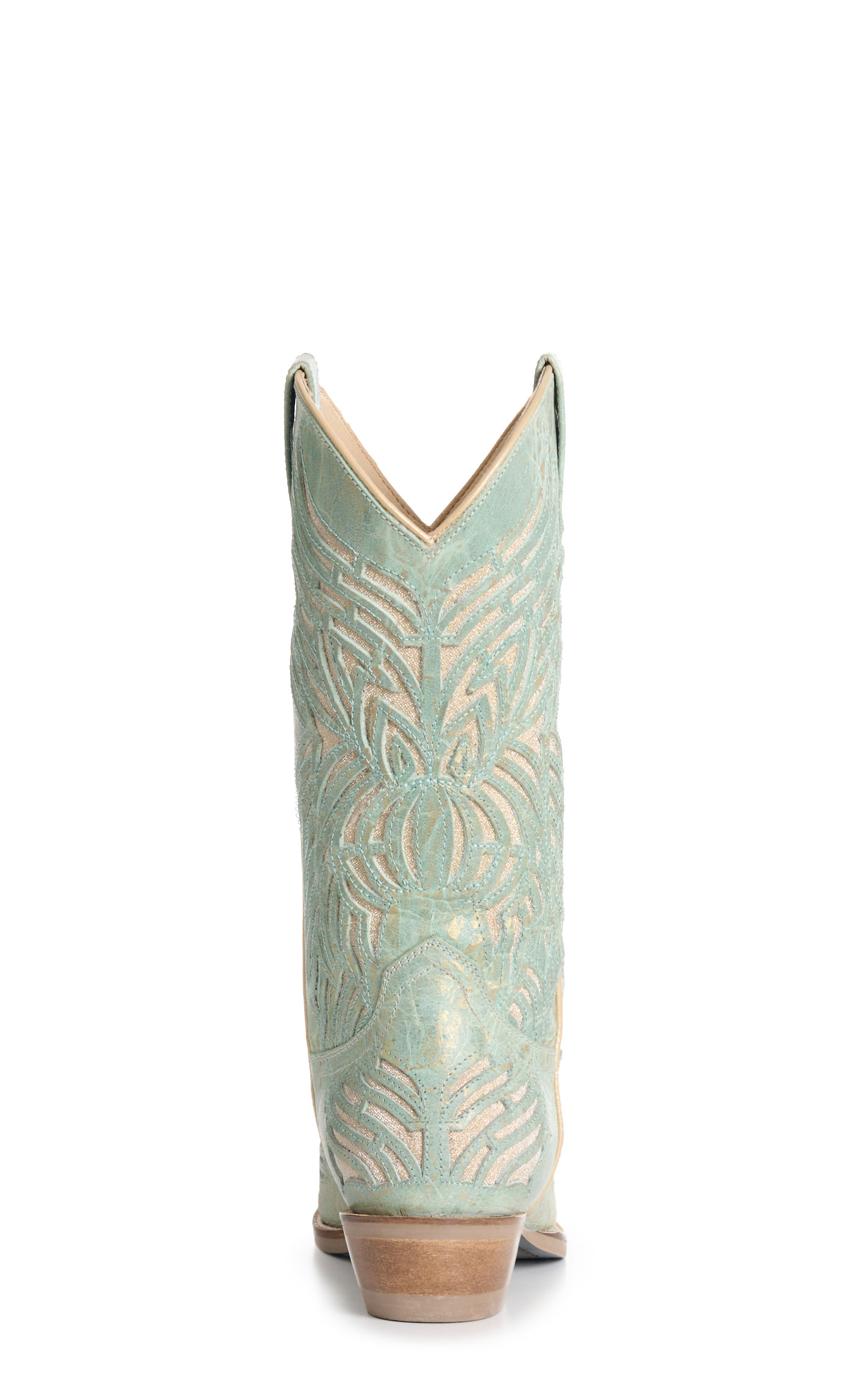 Rockin C Women's Pale Mint Brushed Gold Sparkle Inlay Snip Toe Boots - Image 1