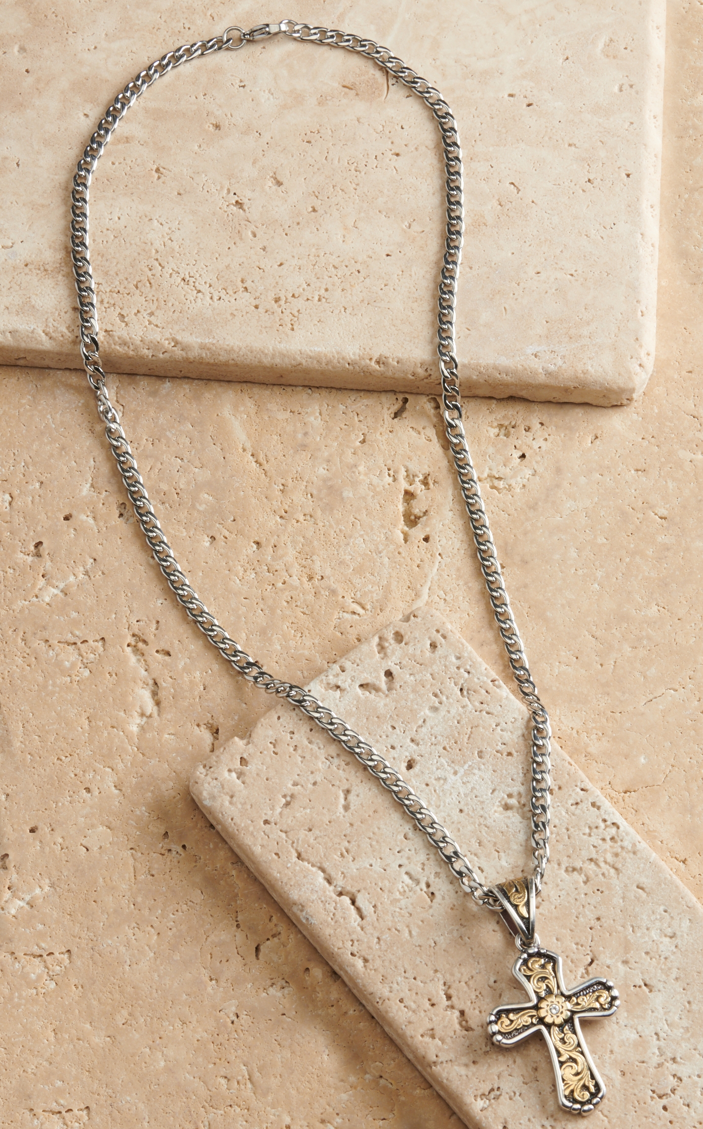 Twister Men's Silver with Ornate Cross Necklace - Image 1