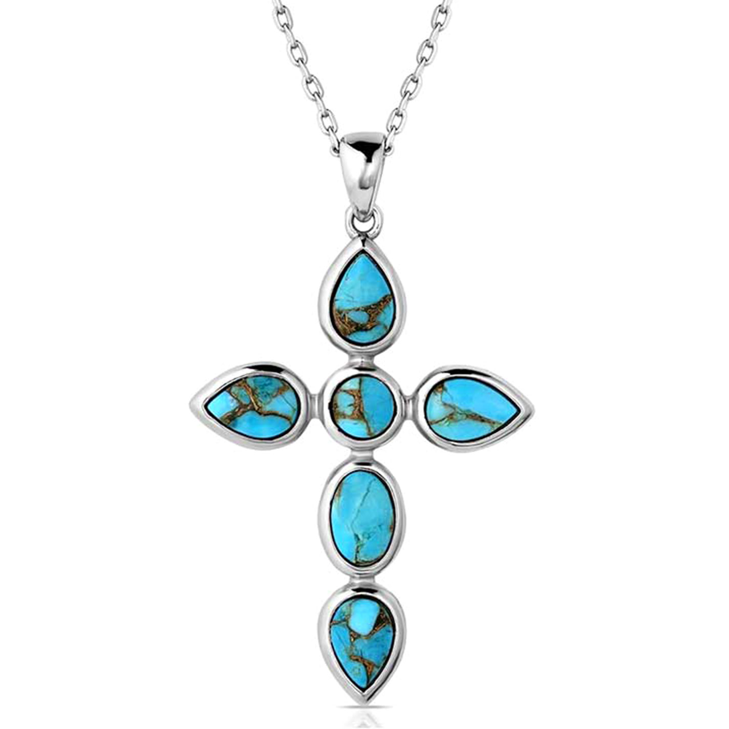 Montana Silversmiths Silver & Turquoise Cross Necklace - Image 1