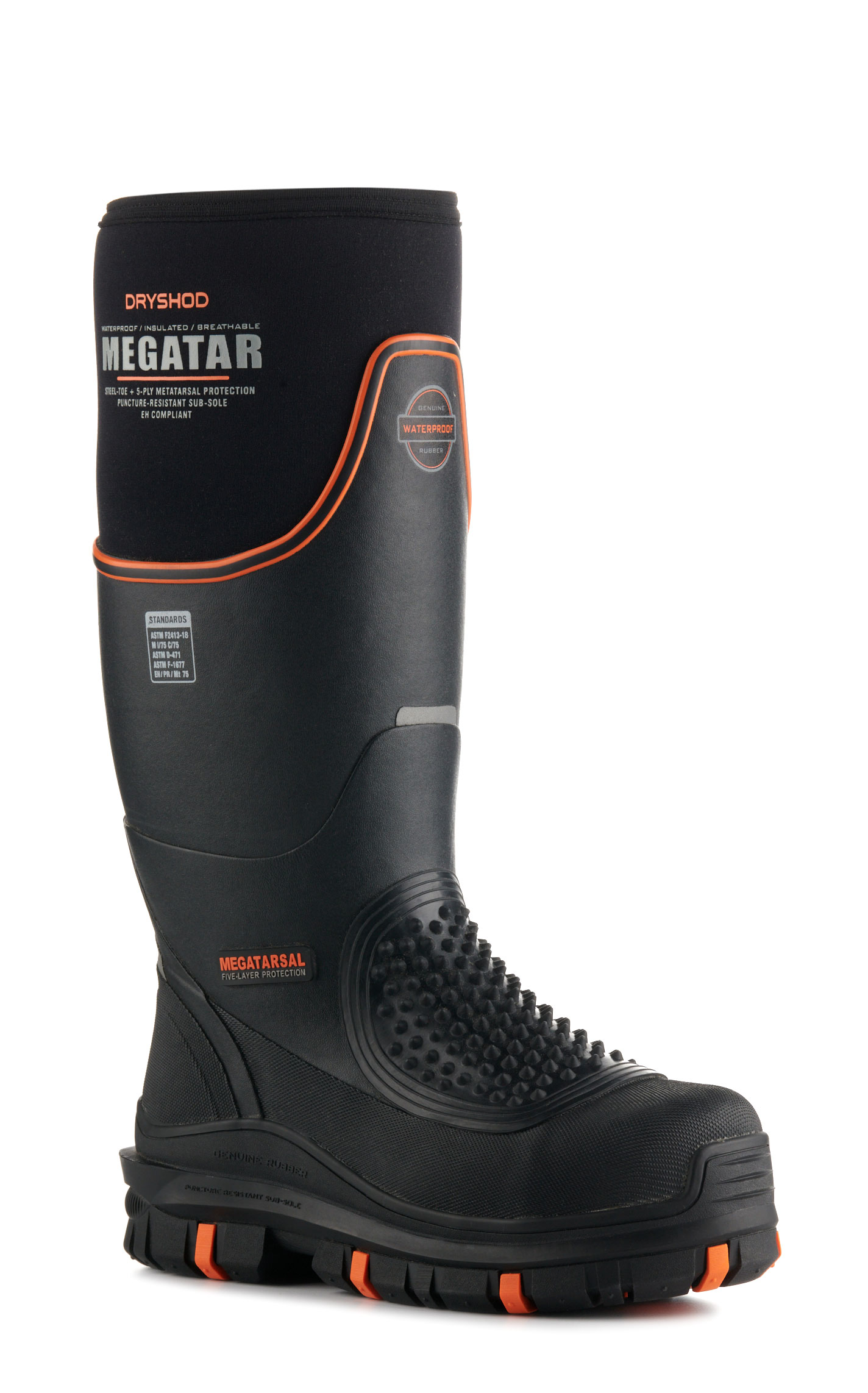 Dryshod Men's Megatar Black Waterproof Met Guard Round Steel Toe Rubber Work Boot - Image 1