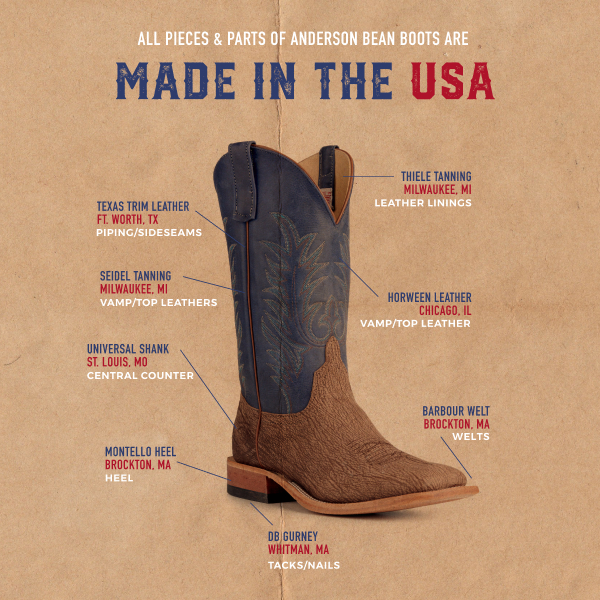 Anderson Bean Men's Tan and Royal Blue Hybrid Sole Wide Square Toe Cowboy Boots - Image 1