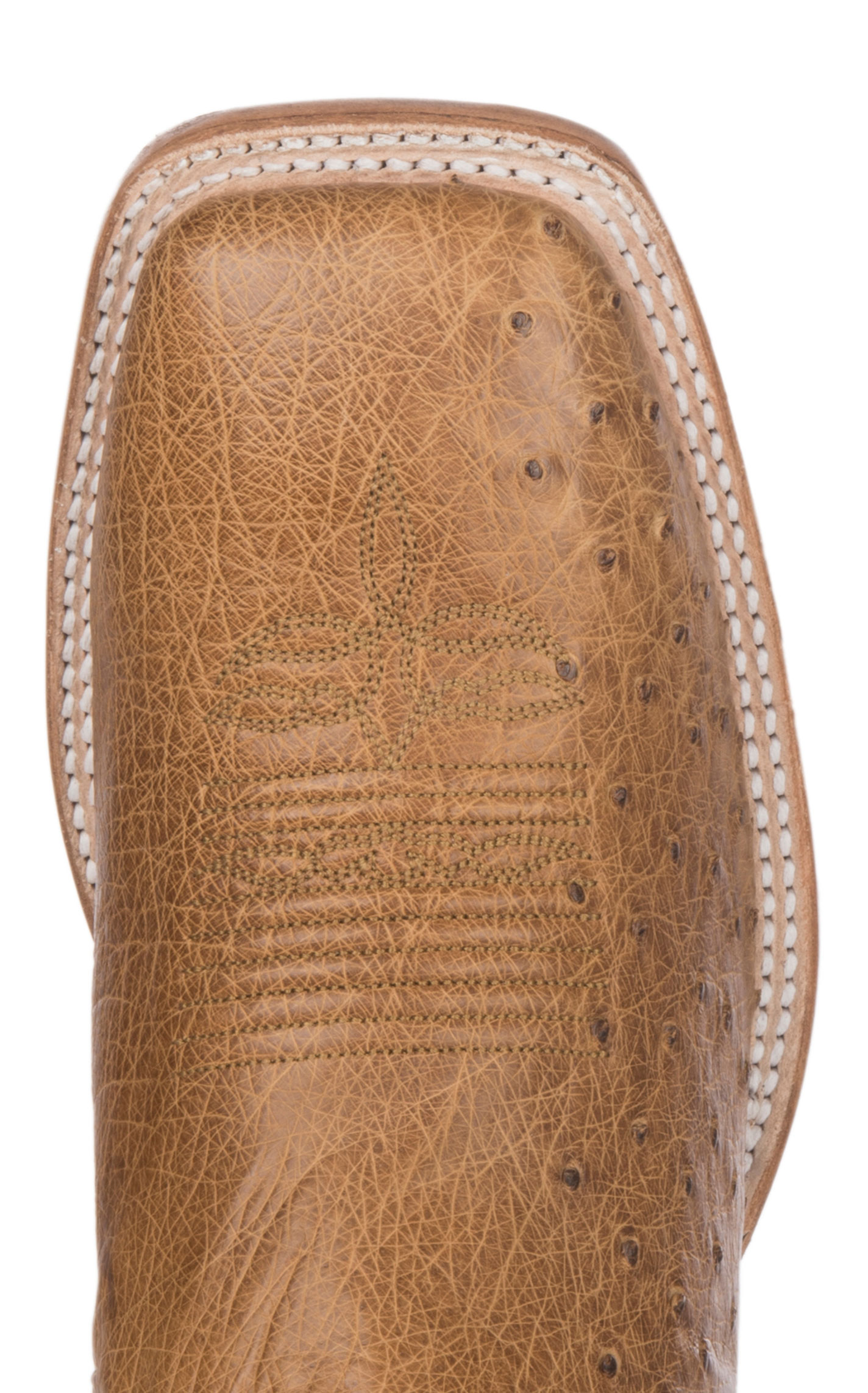 Justin Men's Pascoe Ivory and Antique Saddle Brown Smooth Ostrich Wide Square Toe Exotic Cowboy Boots - Image 1