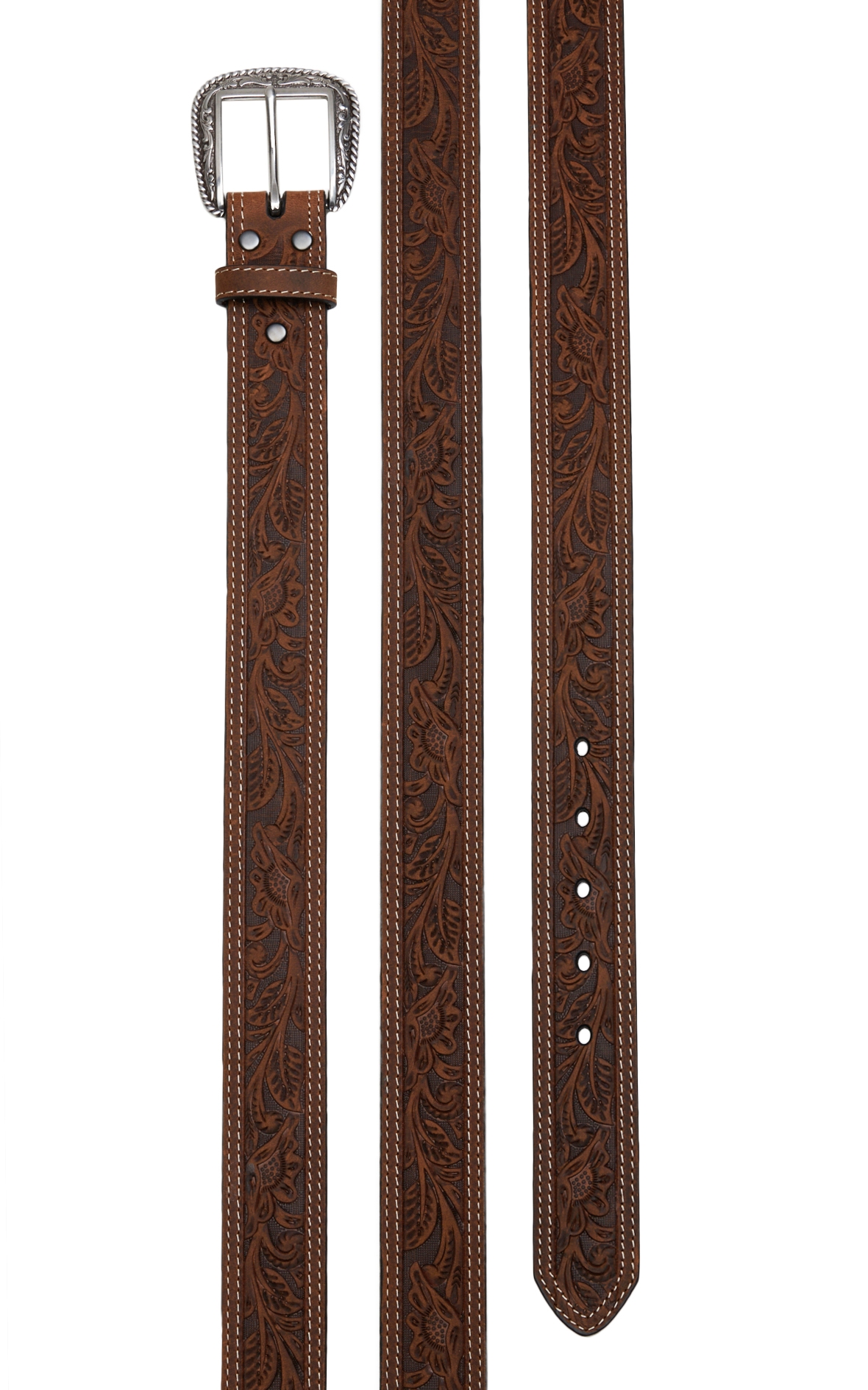Ariat Brown Tooled Double Stitched Men's Western Belt - Image 1
