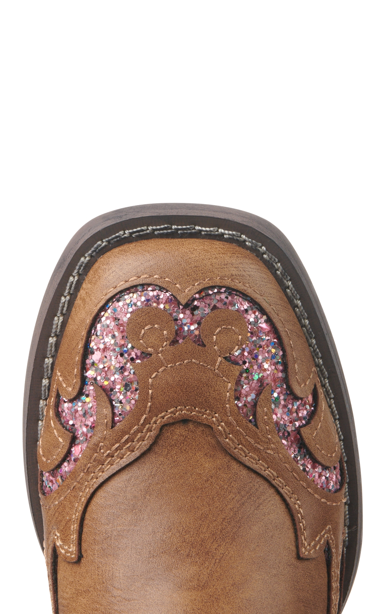 Roper Kid's Gypsy Tan with Pink Glitter Inlay Square Toe Cowboy Boots - Image 1