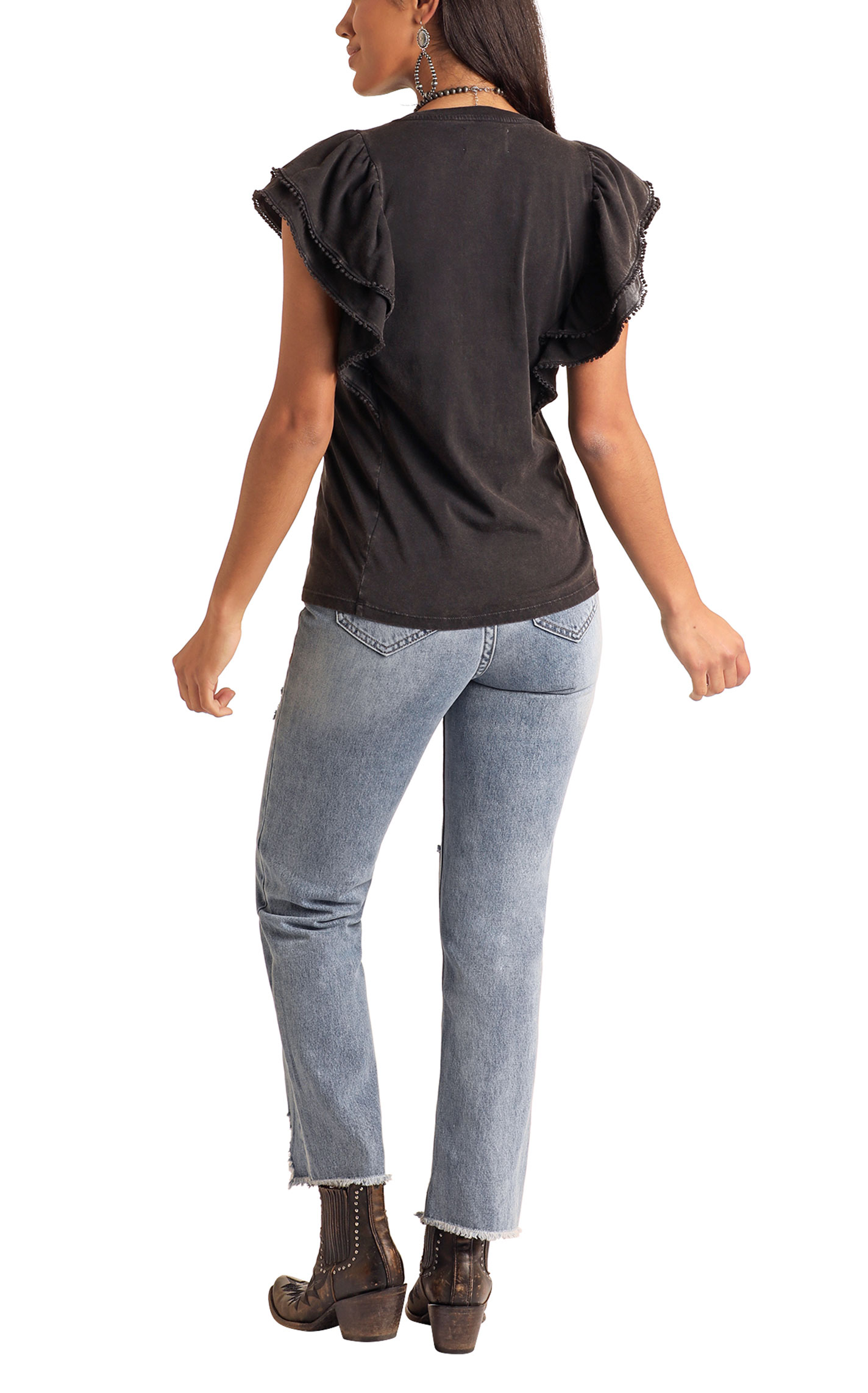Panhandle Women's Black Flutter Sleeve Top - Image 1