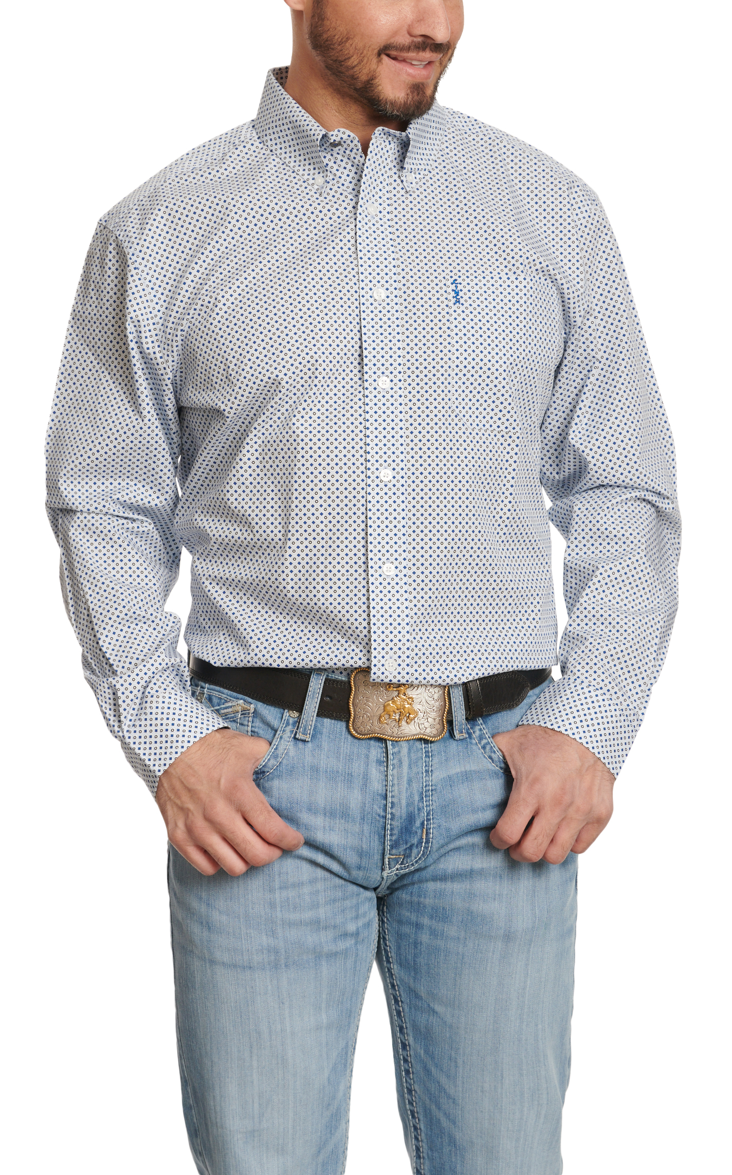 Cinch Men's Royal Blue & Pale Blue Geo Print Modern Fit Long Sleeve Western Shirt - Image 1