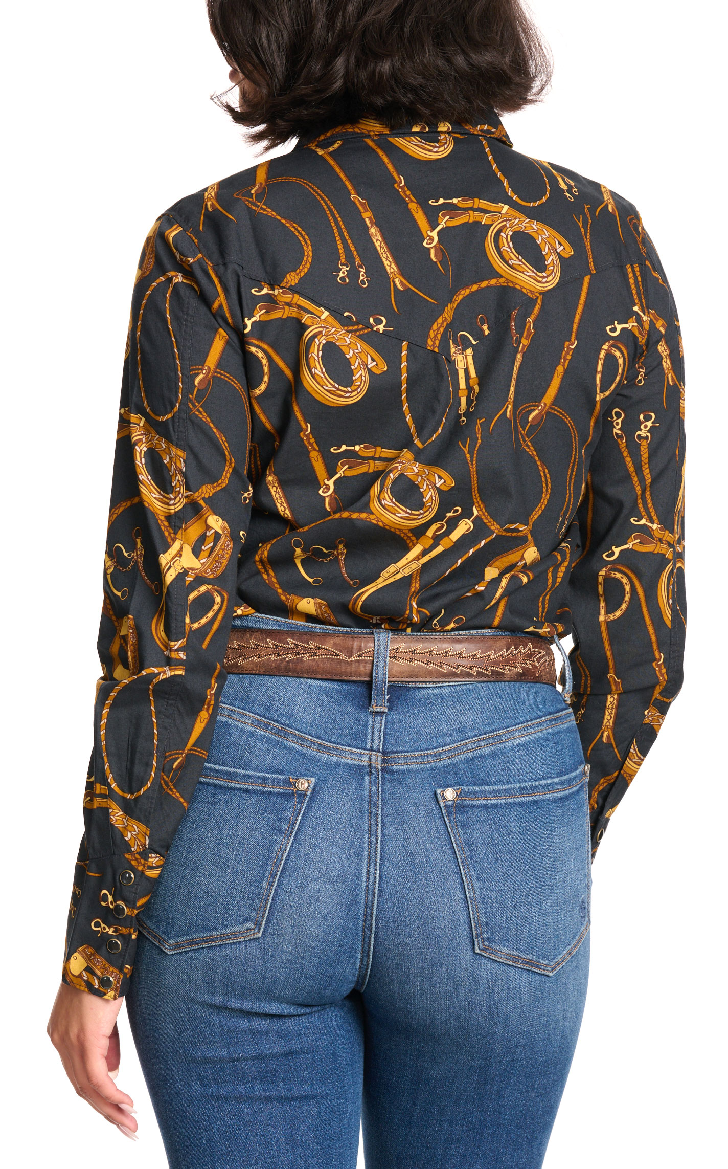 Cruel Girl Women's Washed Black & Golden Tack Western Top - Image 1