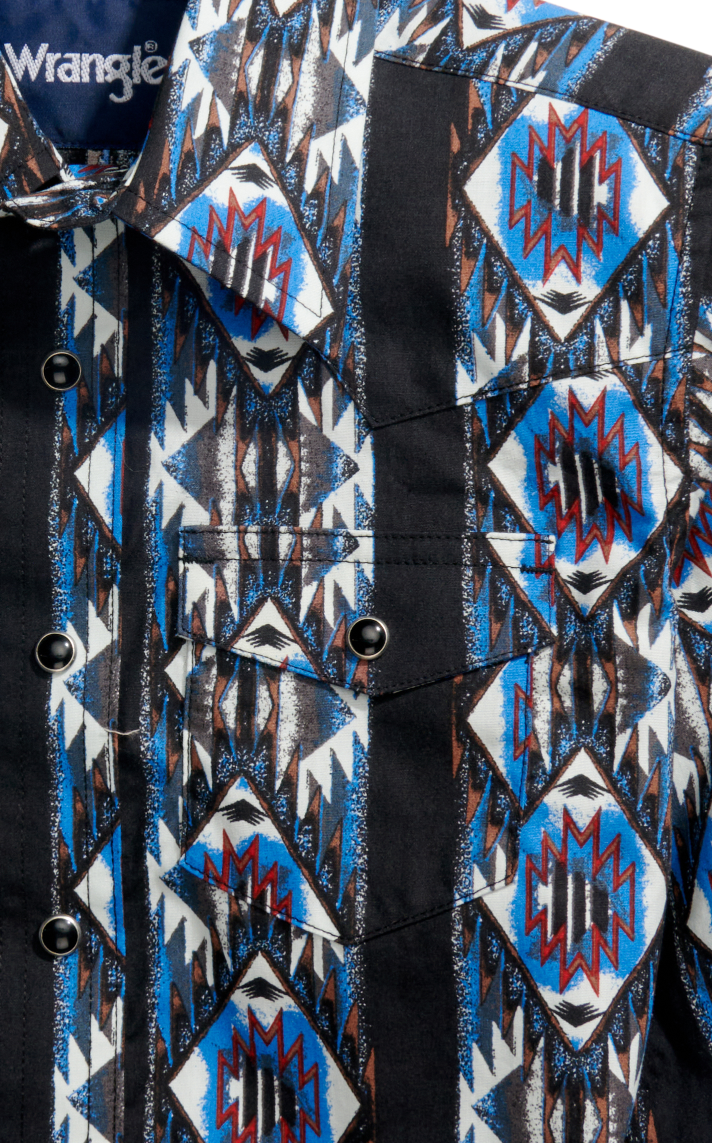 Wrangler Boy's Checotah Black & Blue Aztec Stripes Long Sleeve Western Shirt - Image 1
