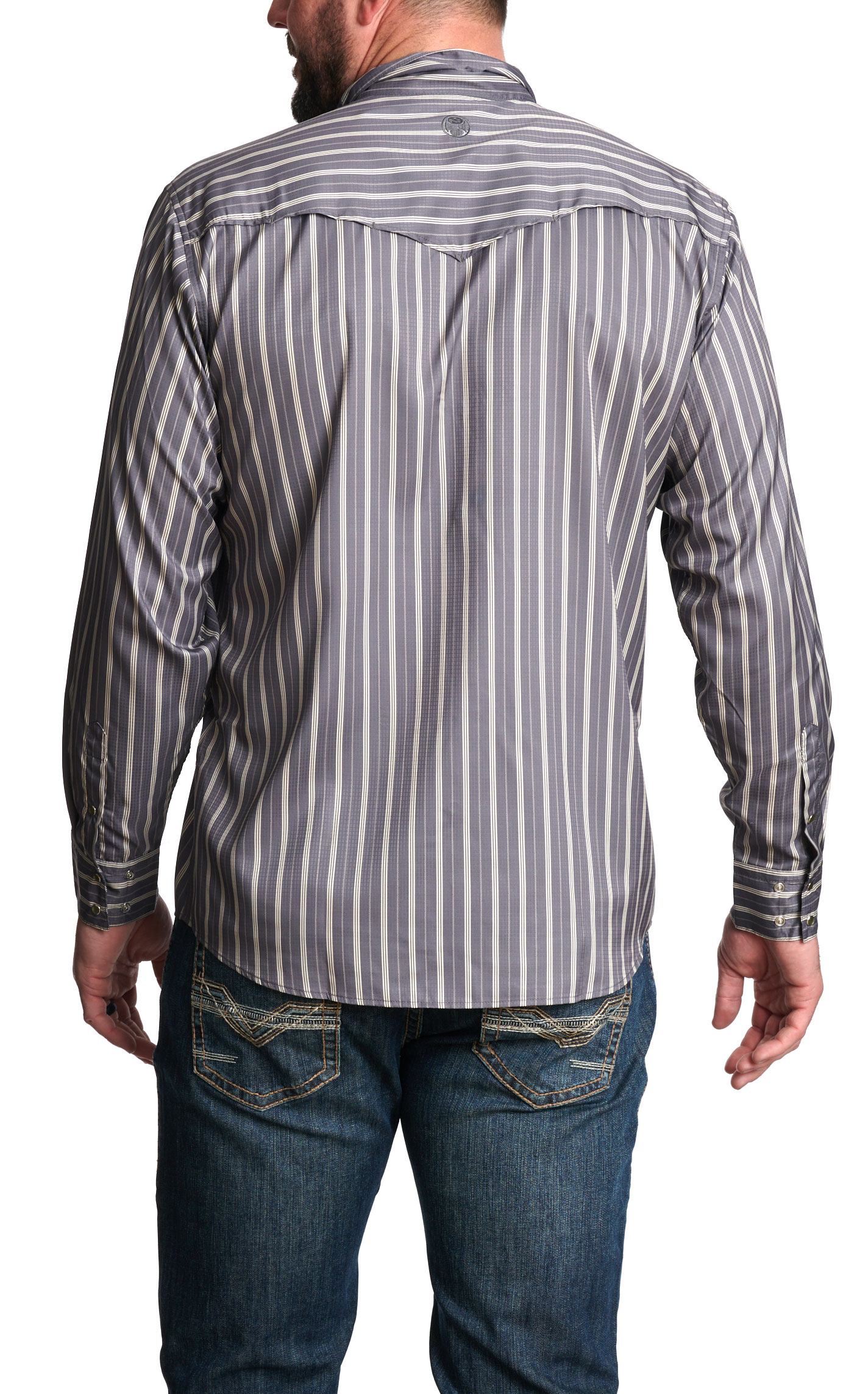 Hooey Men's Gray & White Pinstripe Long Sleeve Western Shirt - Image 1