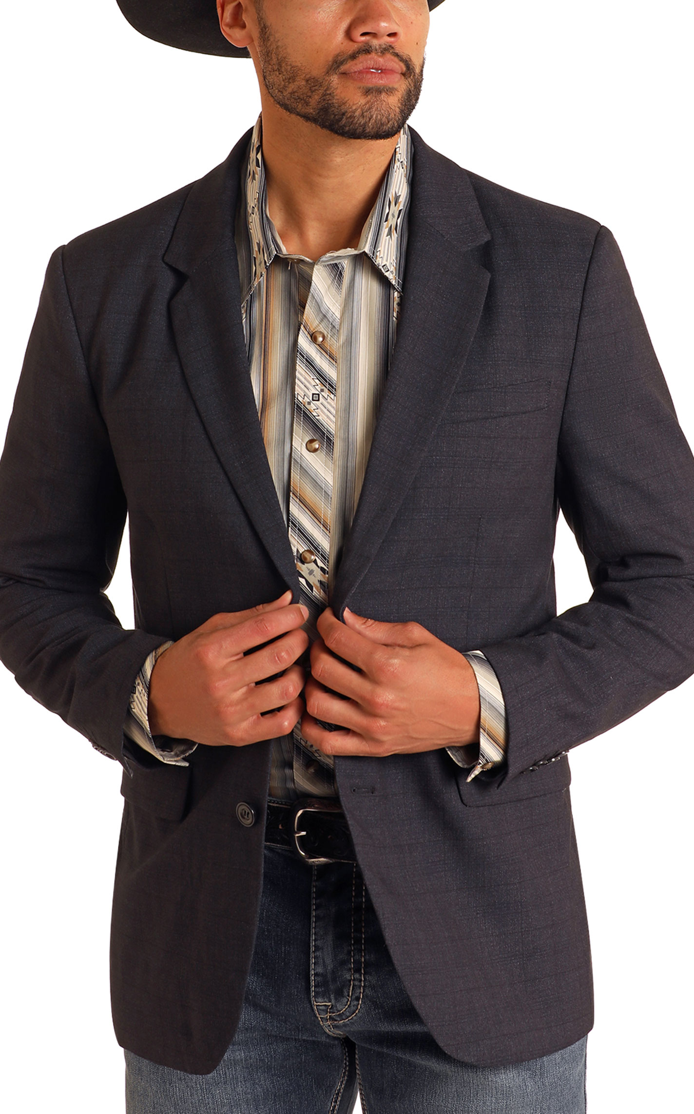 Rock & Roll Denim Men's Black Plaid Sports Coat - Image 2