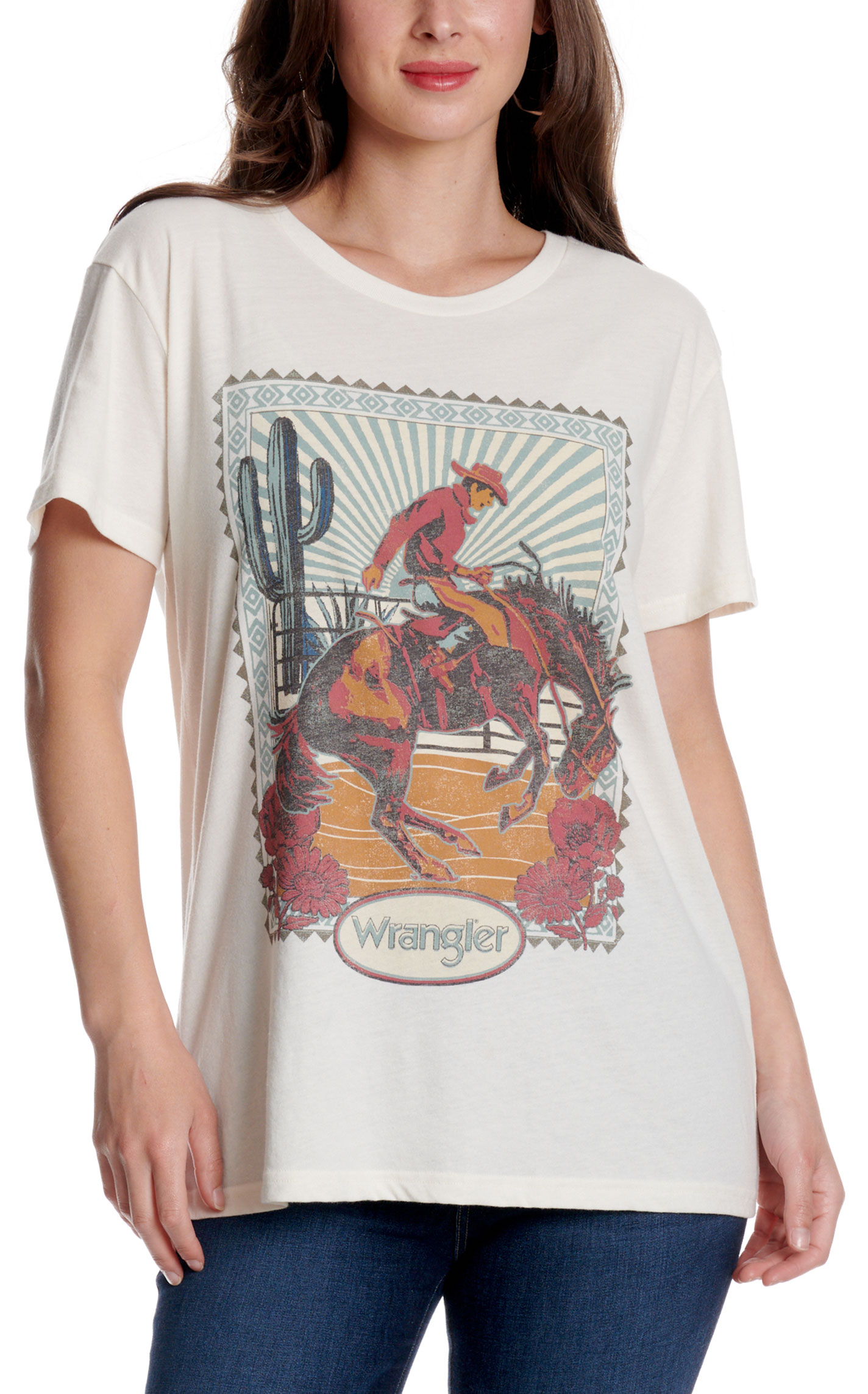 Wrangler Retro Women's Cream Bronc Rider Graphic T-Shirt - Image 1