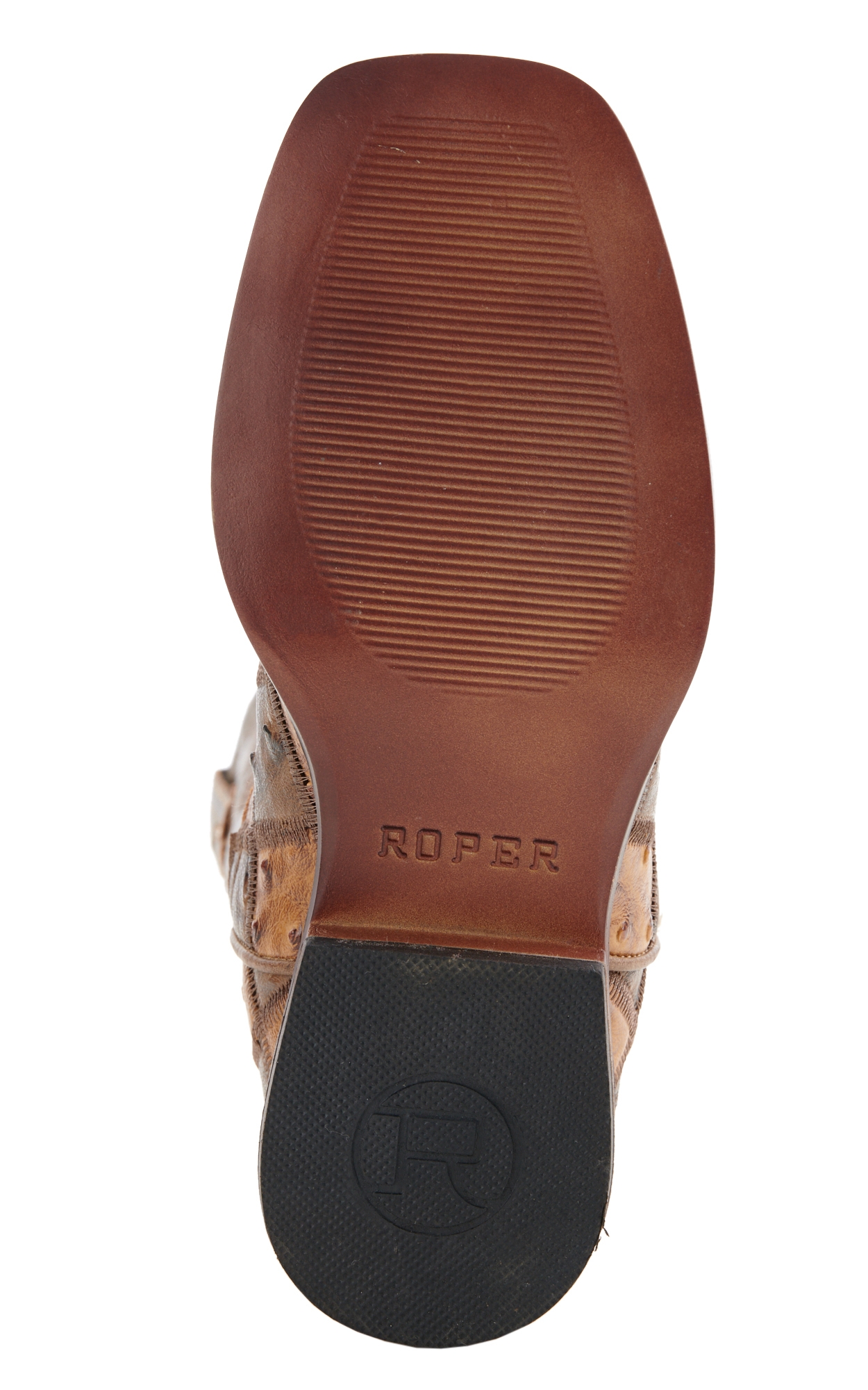 Roper Kids Brown And Tan Faux Ostrich Patchwork Square Toe Cowboy Boots - Image 1