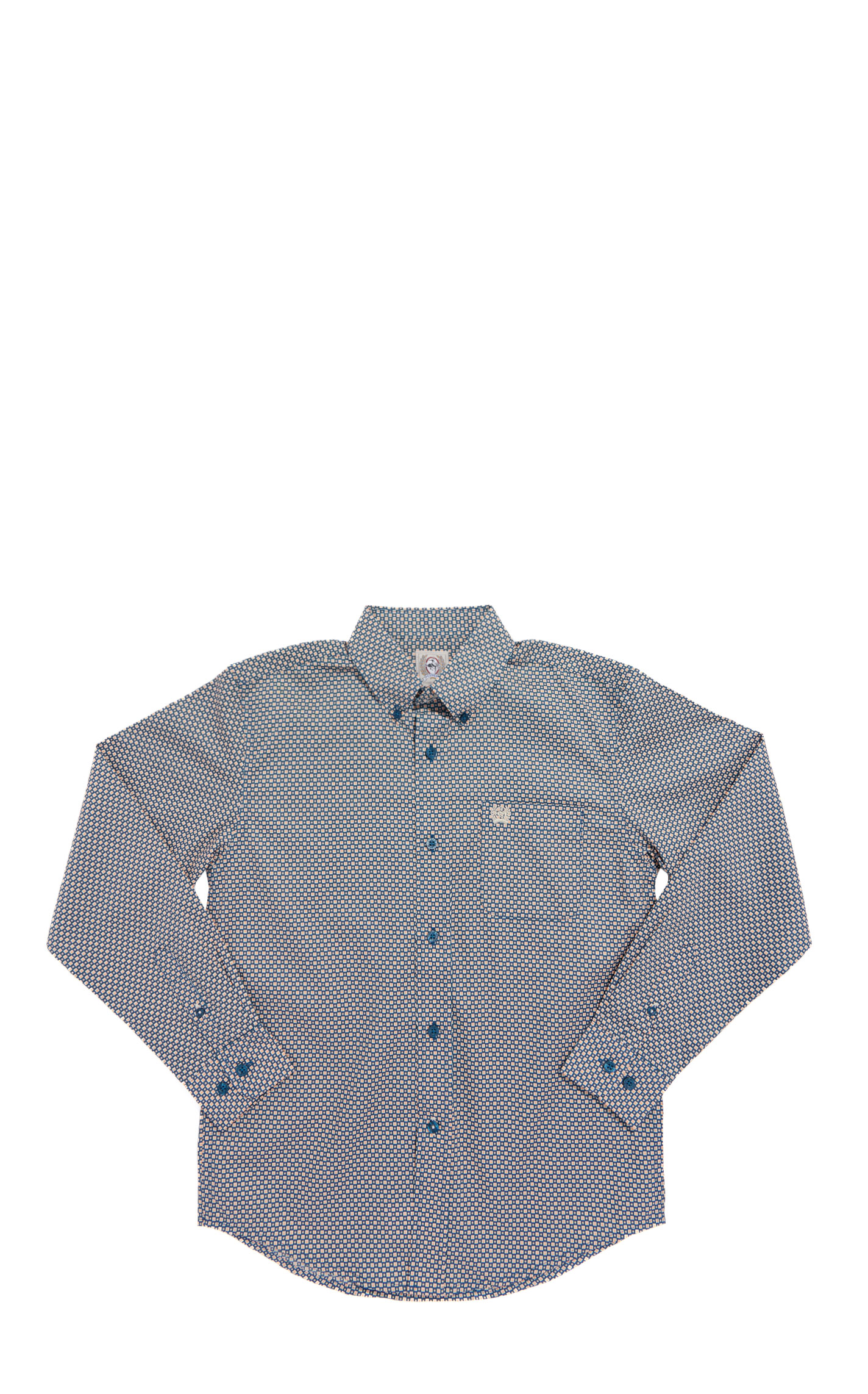 Cinch Boy's Gray & Teal Geo Print Long Sleeve Western Shirt - Image 1