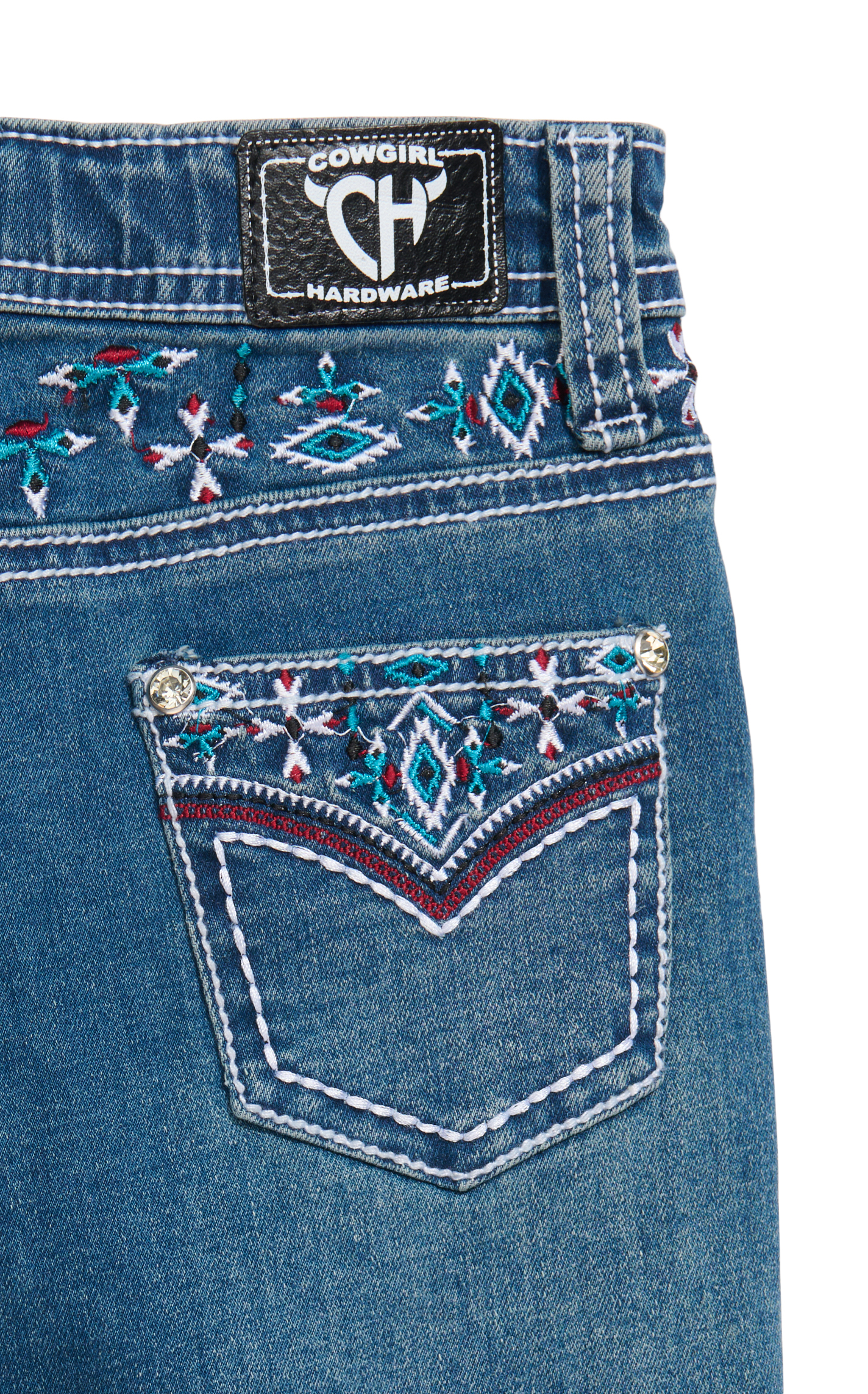 Cowboy Hardware Girl's Medium Wash Aztec Embroidered Boot Cut Jeans - Image 1