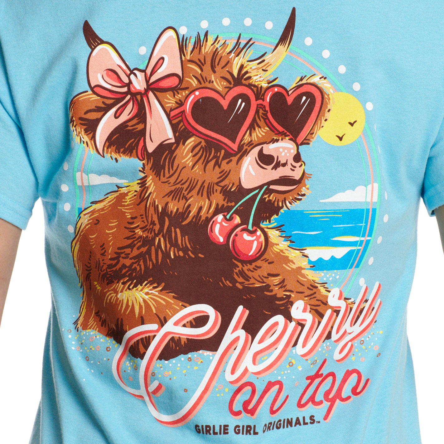 Girlie Girl Women's Sky Blue Cherry on Top Graphic T-Shirt - Image 1
