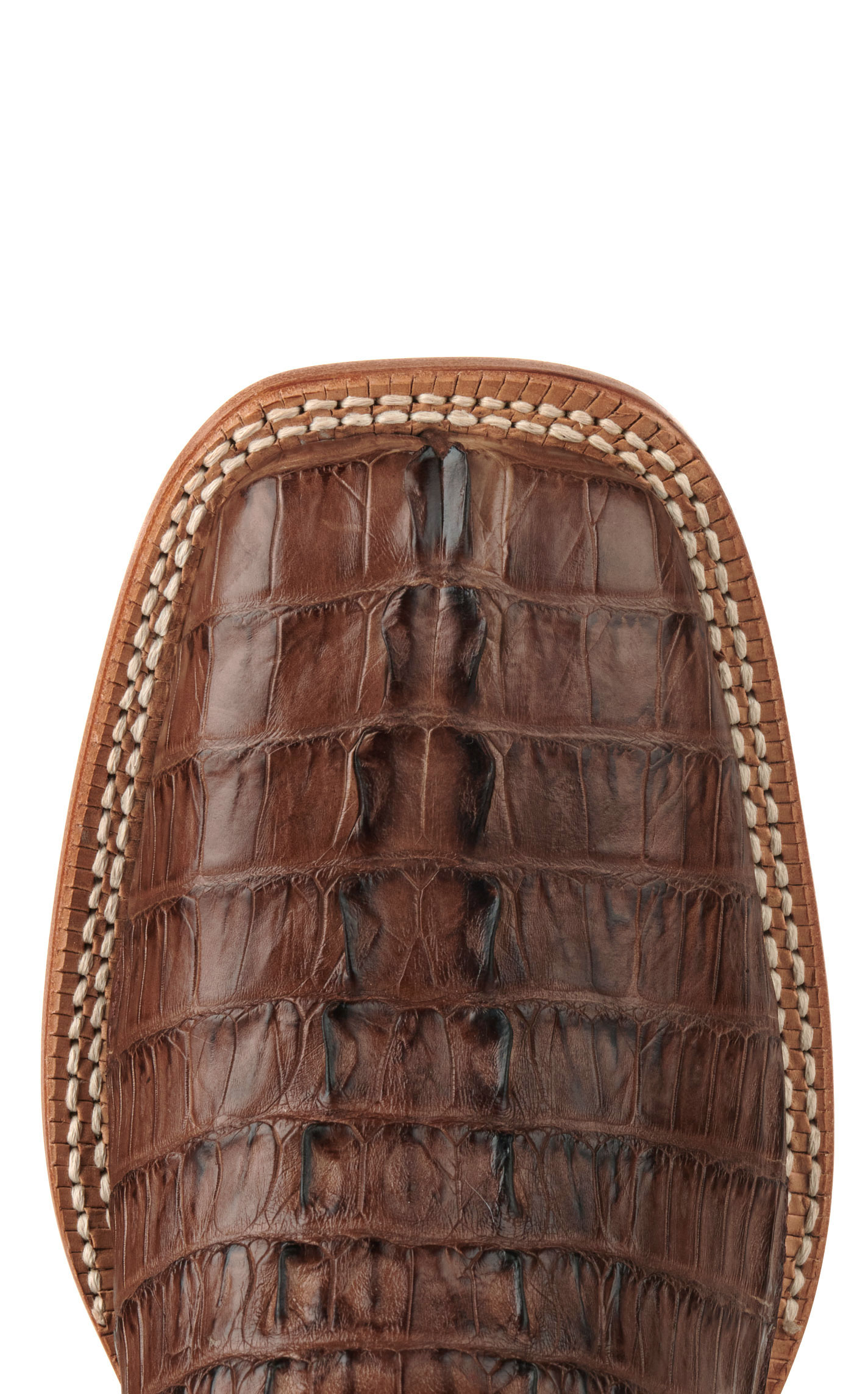 R. Watson Men's Kango Tobac Hornback Caiman Tail and Cognac Wide Square Toe Exotic Cowboy Boots - Image 1