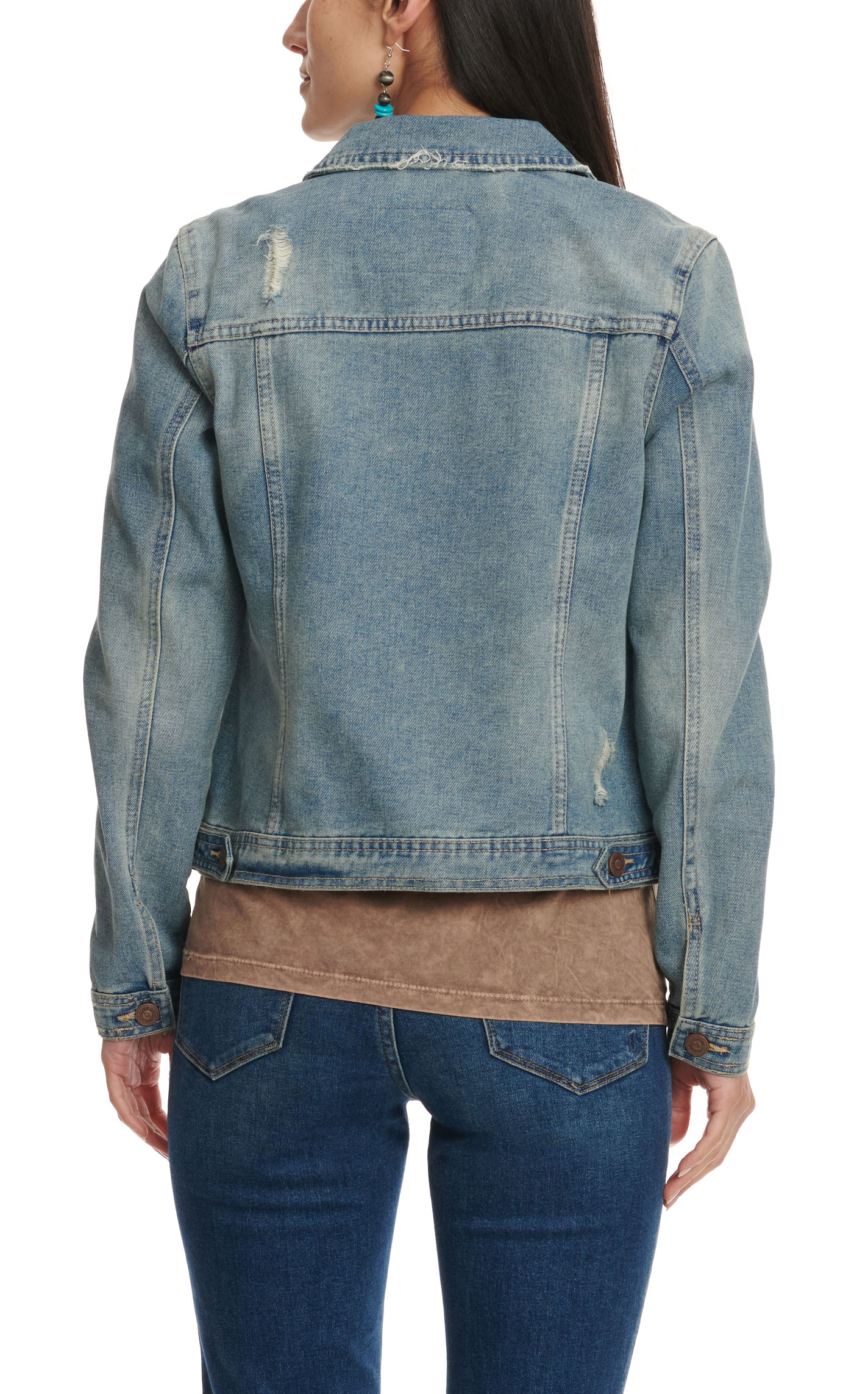 One5One Women's Light Stonewash Distressed Denim Jacket   - Image 1