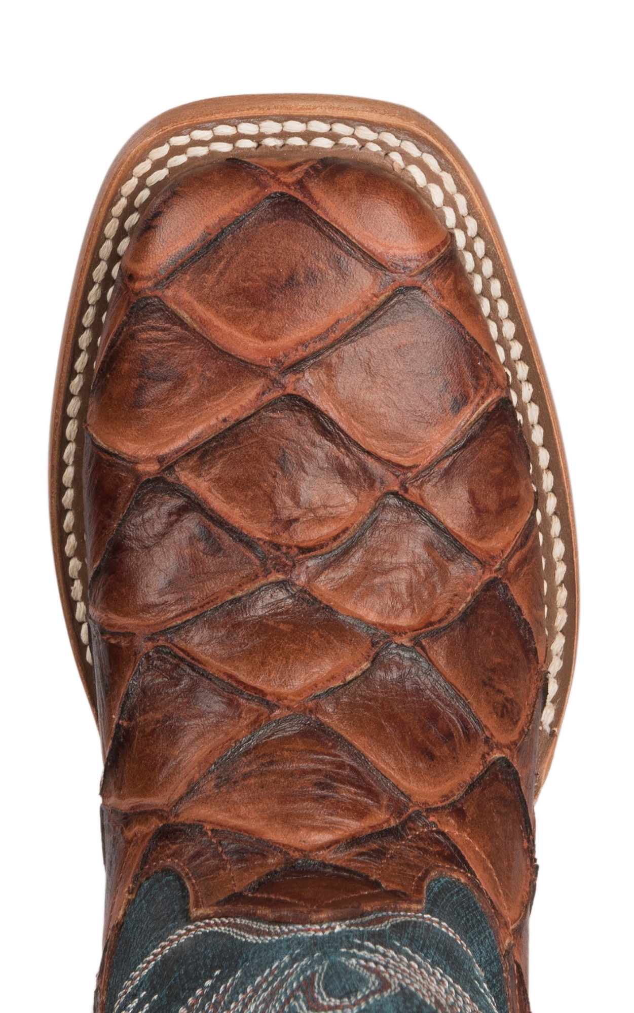 Anderson Bean Youth Horse Power Cognac Fish Print and Green Wide Square Toe Cowboy Boot - Image 1