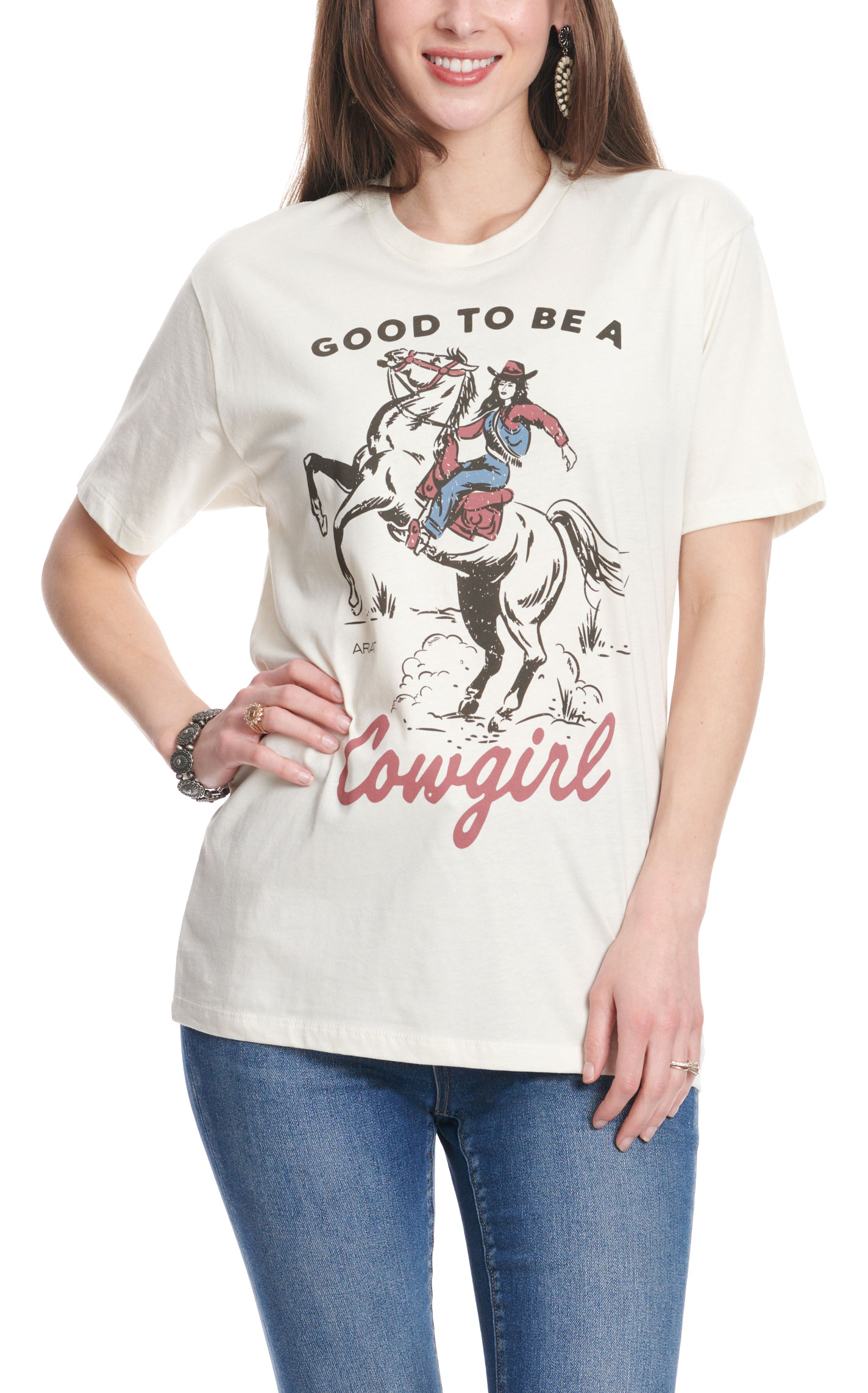 Ariat Women's White & Good To Be A Cowgirl Logo Graphic T-Shirt - Image 1