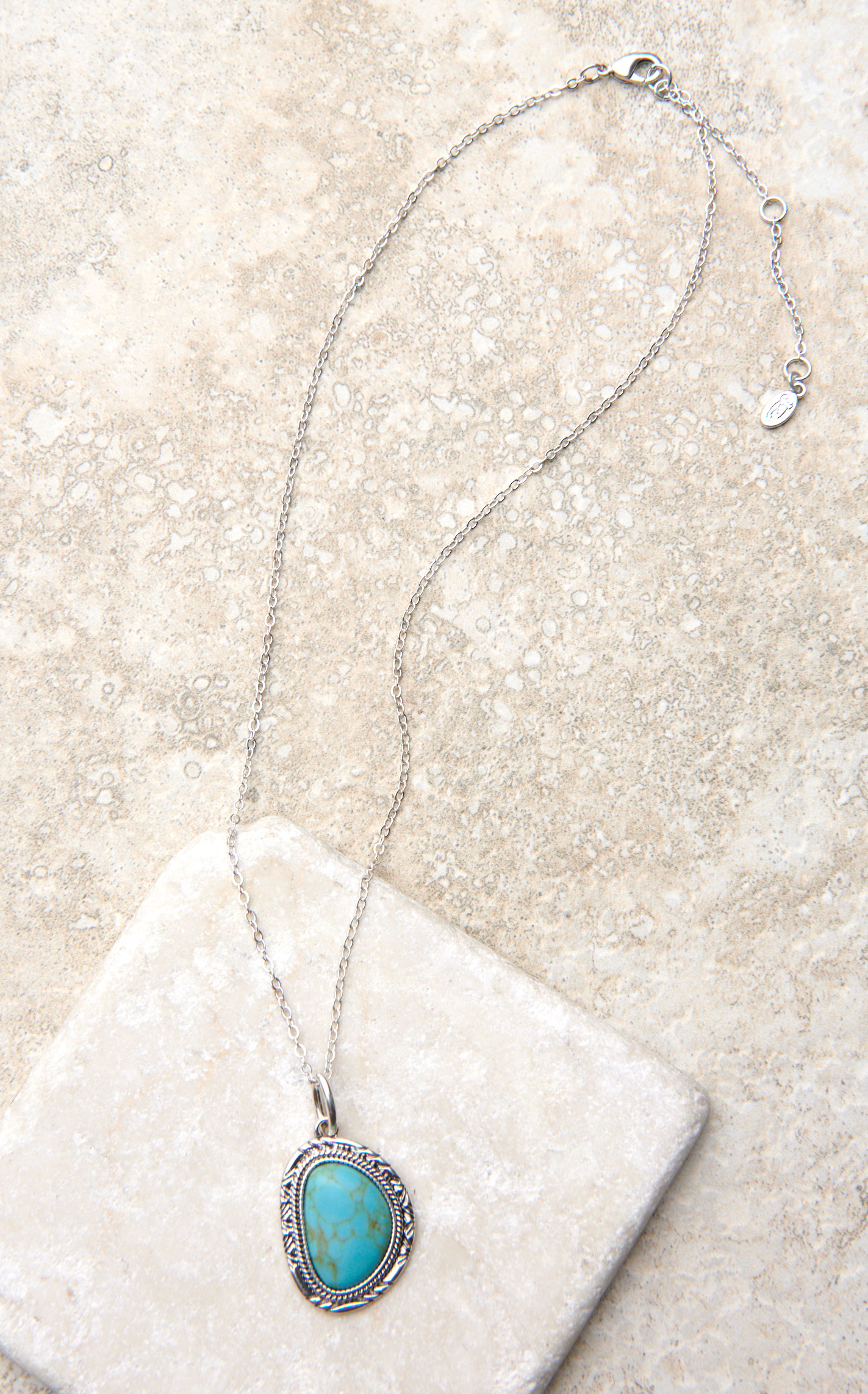 Justin Silver & Turquoise Center Asymmetrical Pendant Necklace - Image 1