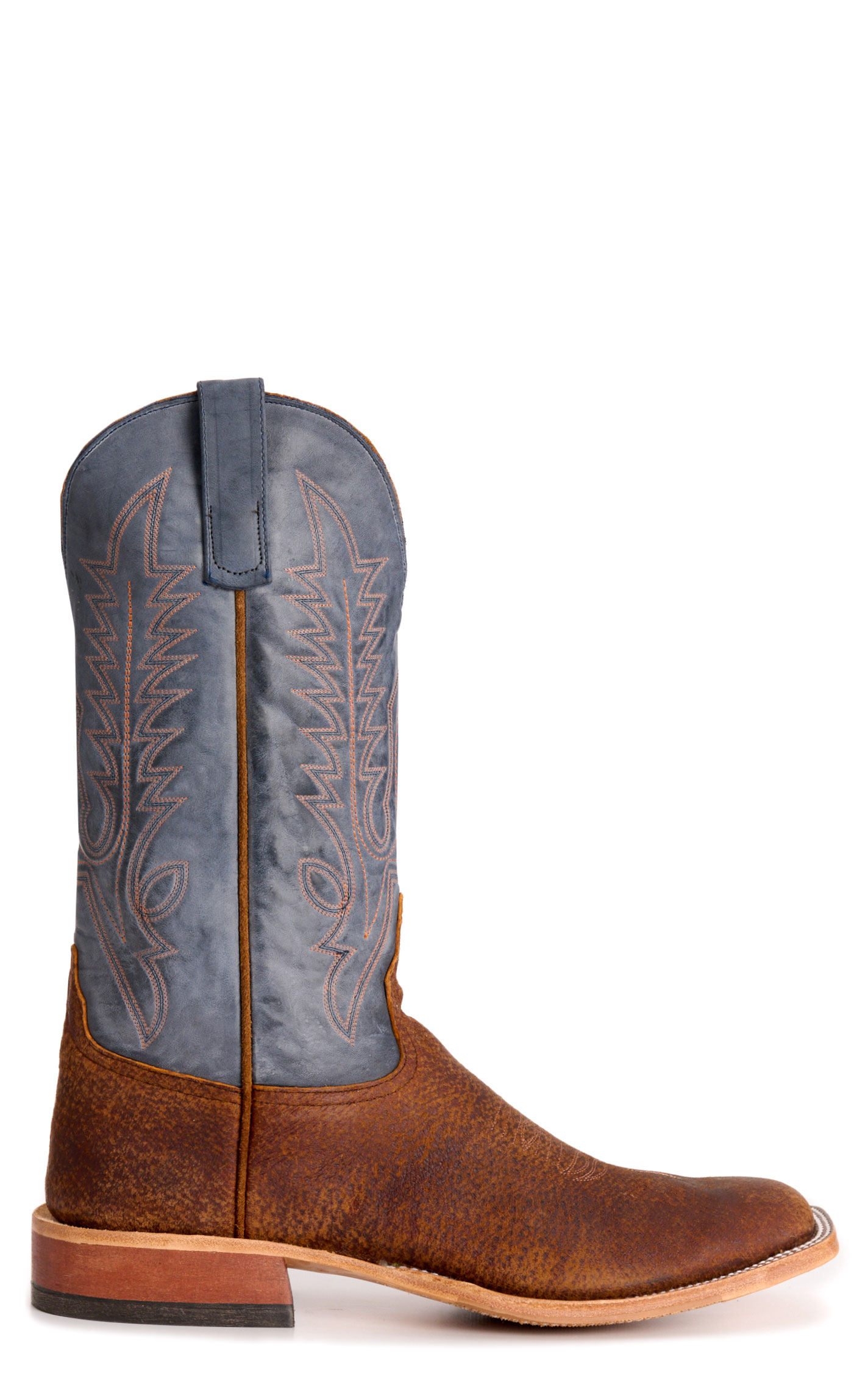 Anderson Bean Men's Chocolate Boar and Blue Hybrid Wide Square Toe Cowboy Boots - Image 1