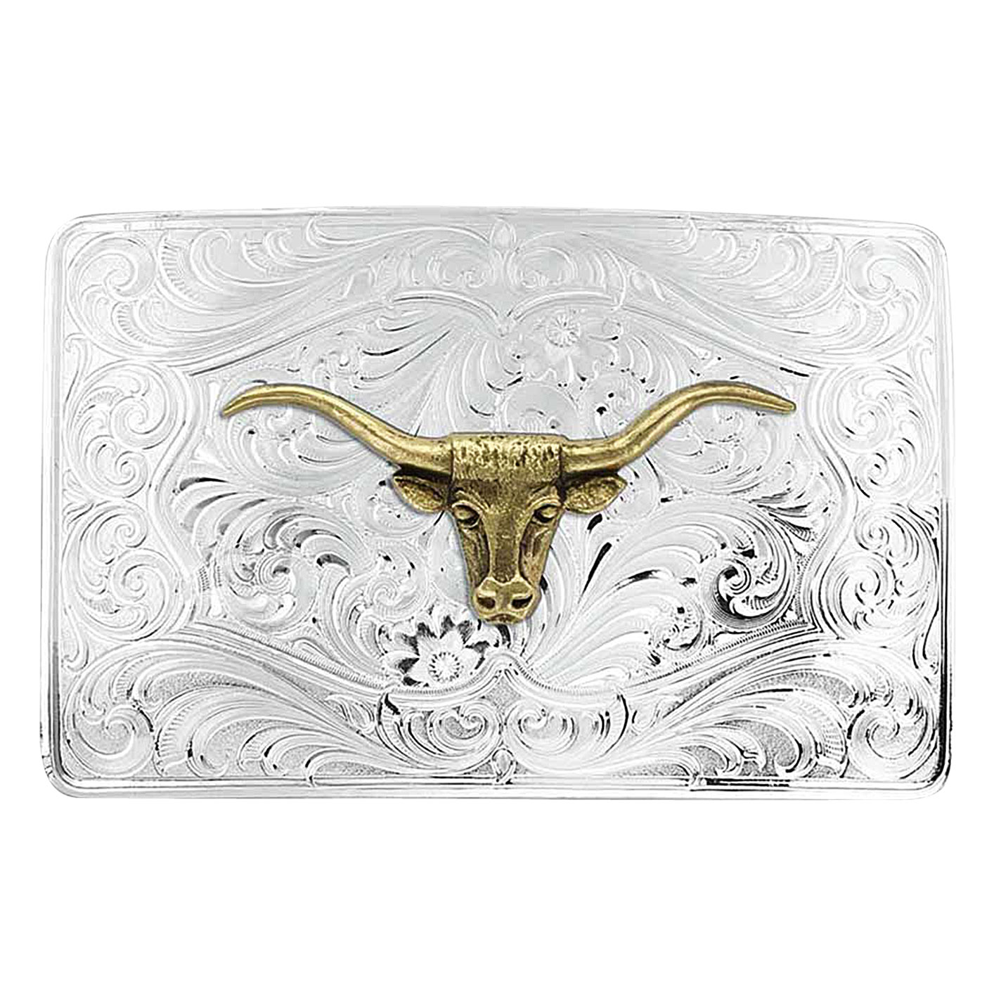 Montana Silversmiths Silver Filigree & Gold Longhorn Belt Buckle - Image 1