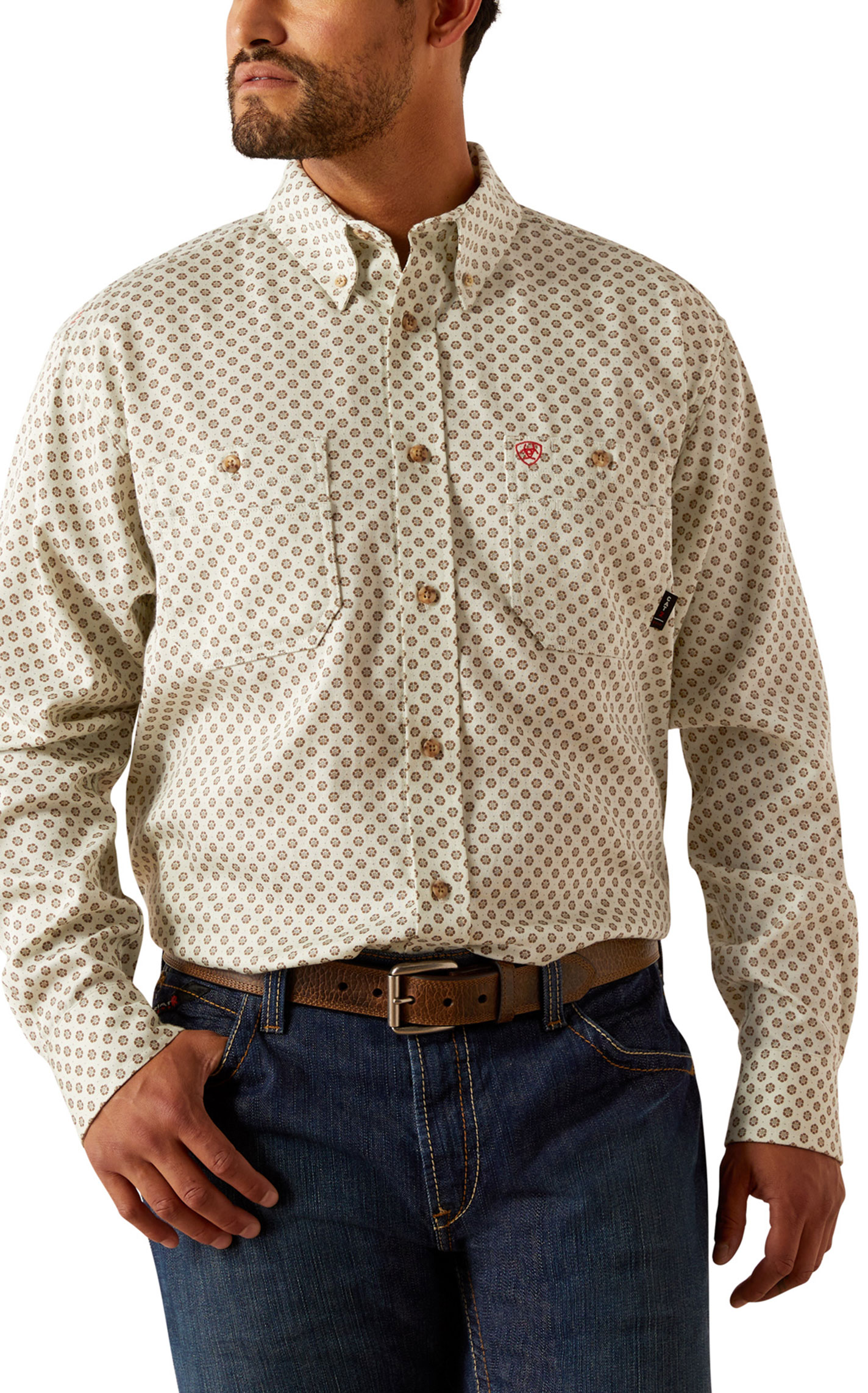 Ariat Men's Vented Cream Geo FR Work Shirt - Image 3