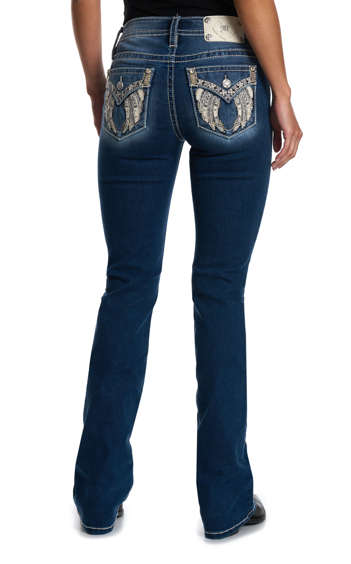 Miss Me Women's Medium Wash Embroidered Wings & Bling Boot Cut 34\