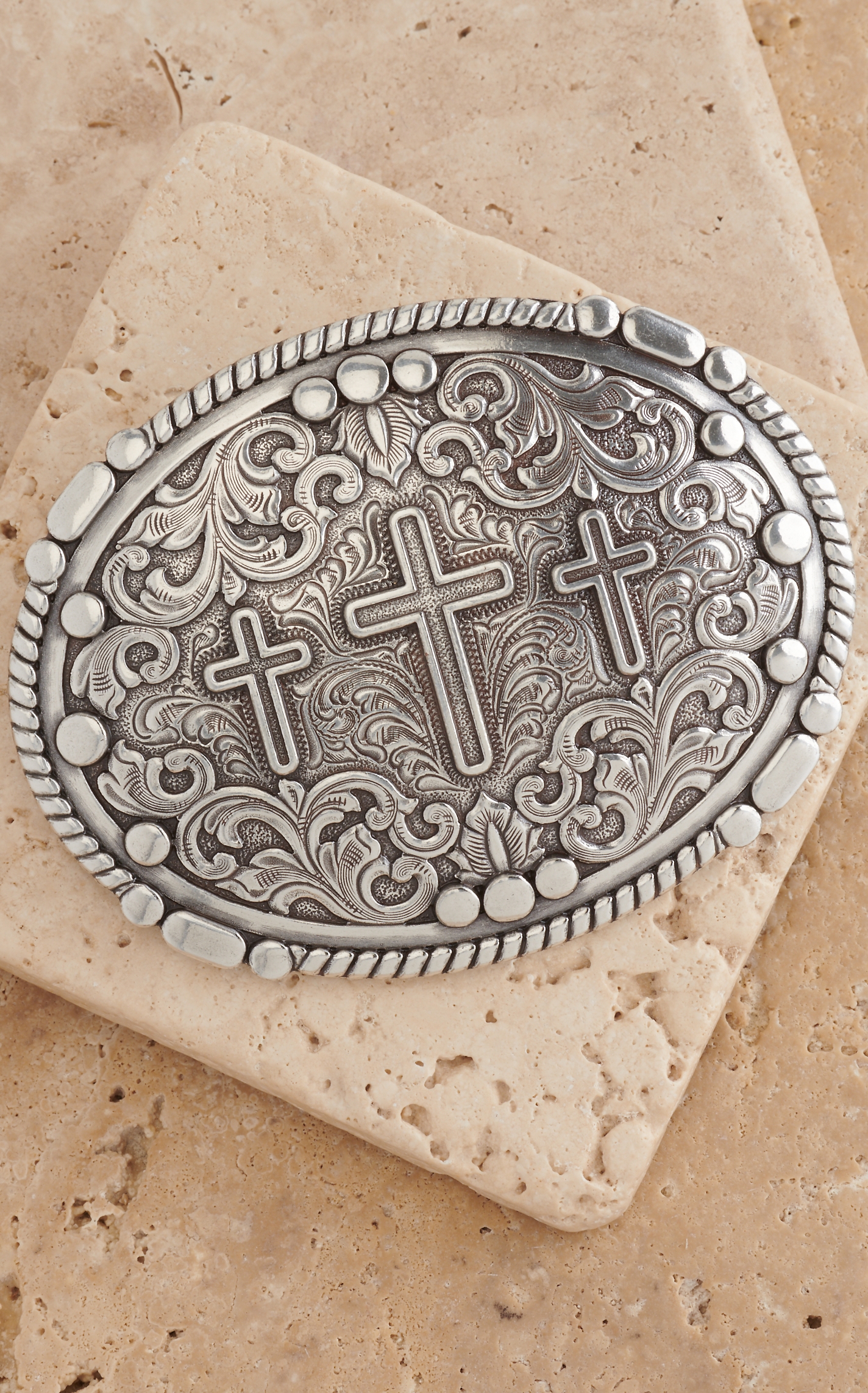 Nocona Silver 3 Cross Oval Belt Buckle - Image 1