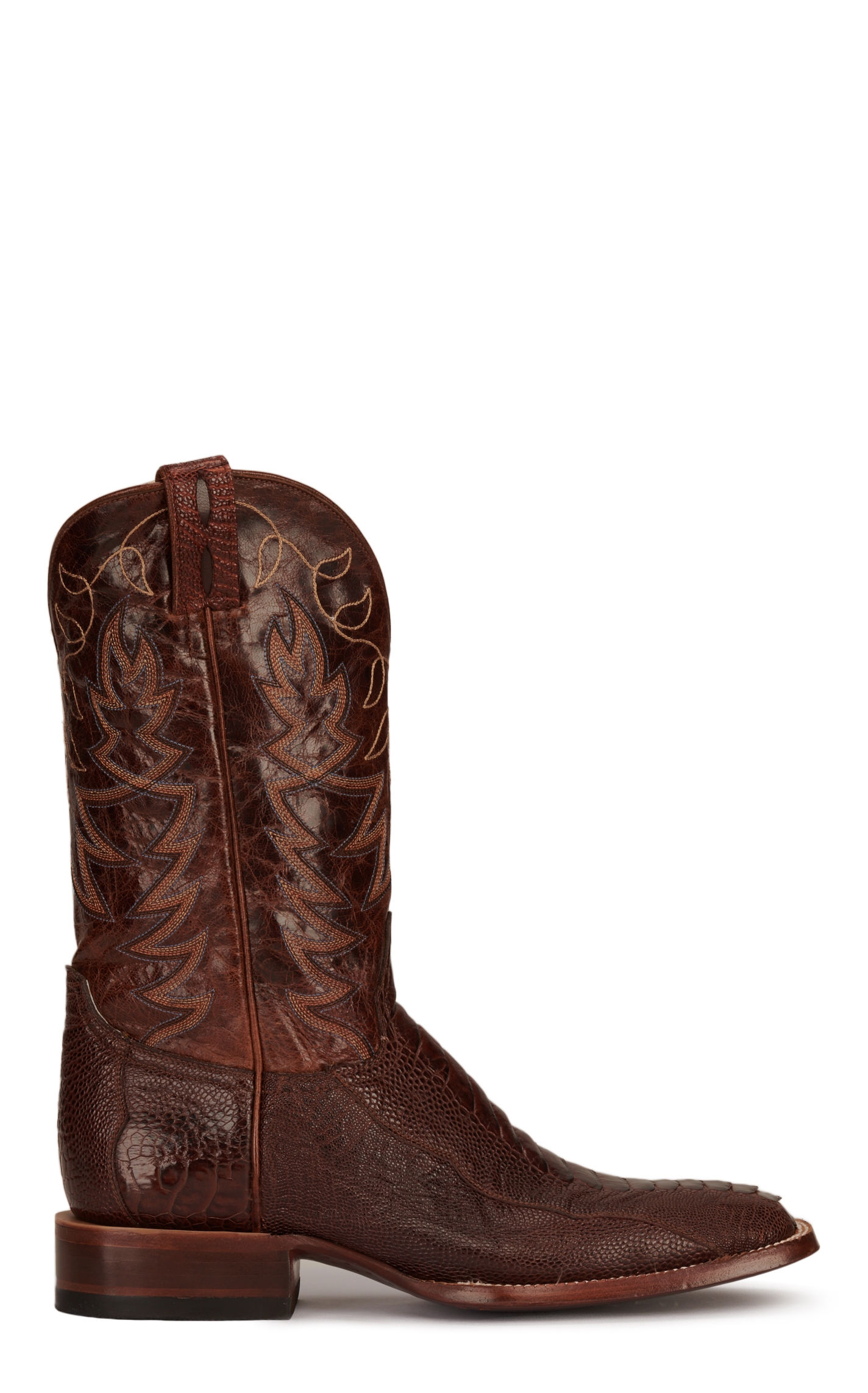 Cavender's Men's Antique Cafe Brown Ostrich Leg and Brass Wide Square Toe Exotic Cowboy Boots - Image 1