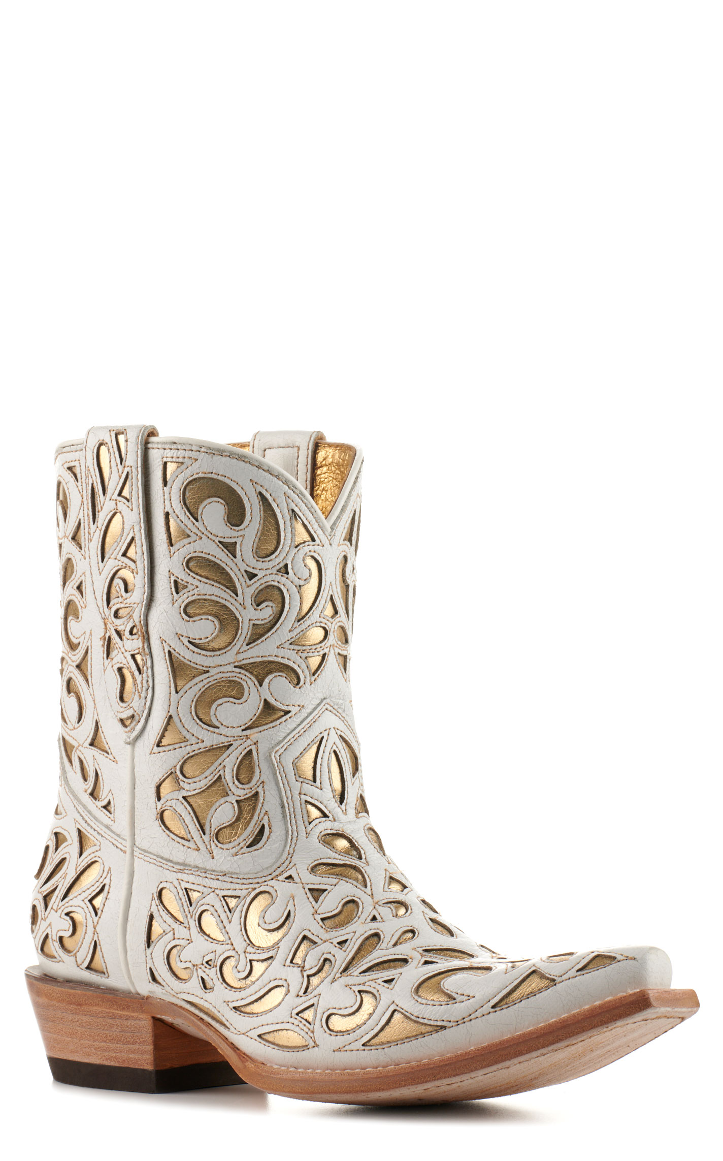 Ariat Women's Valentina White with Gold Inlay Snip Toe Booties - Image 1