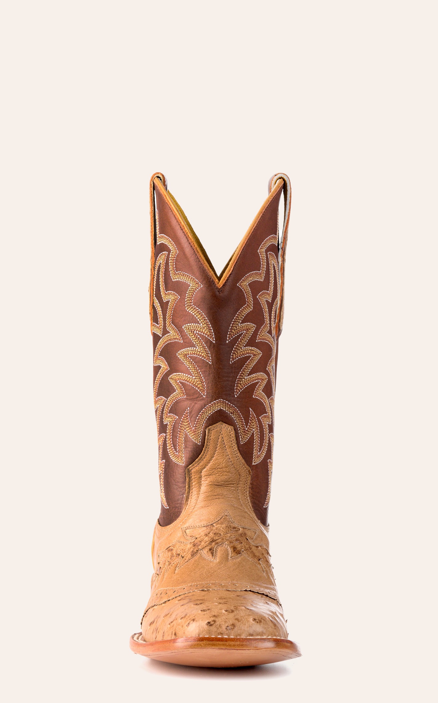 Cavender's Women's Sand & Cognac Ostrich Wide Square Toe Cowboy Boots - Image 1
