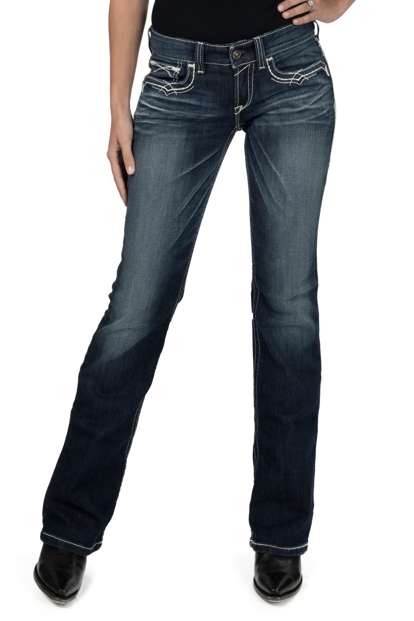 Ariat Women's REAL Entwined Medium Wash Boot Cut Stretch Jeans - Image 1
