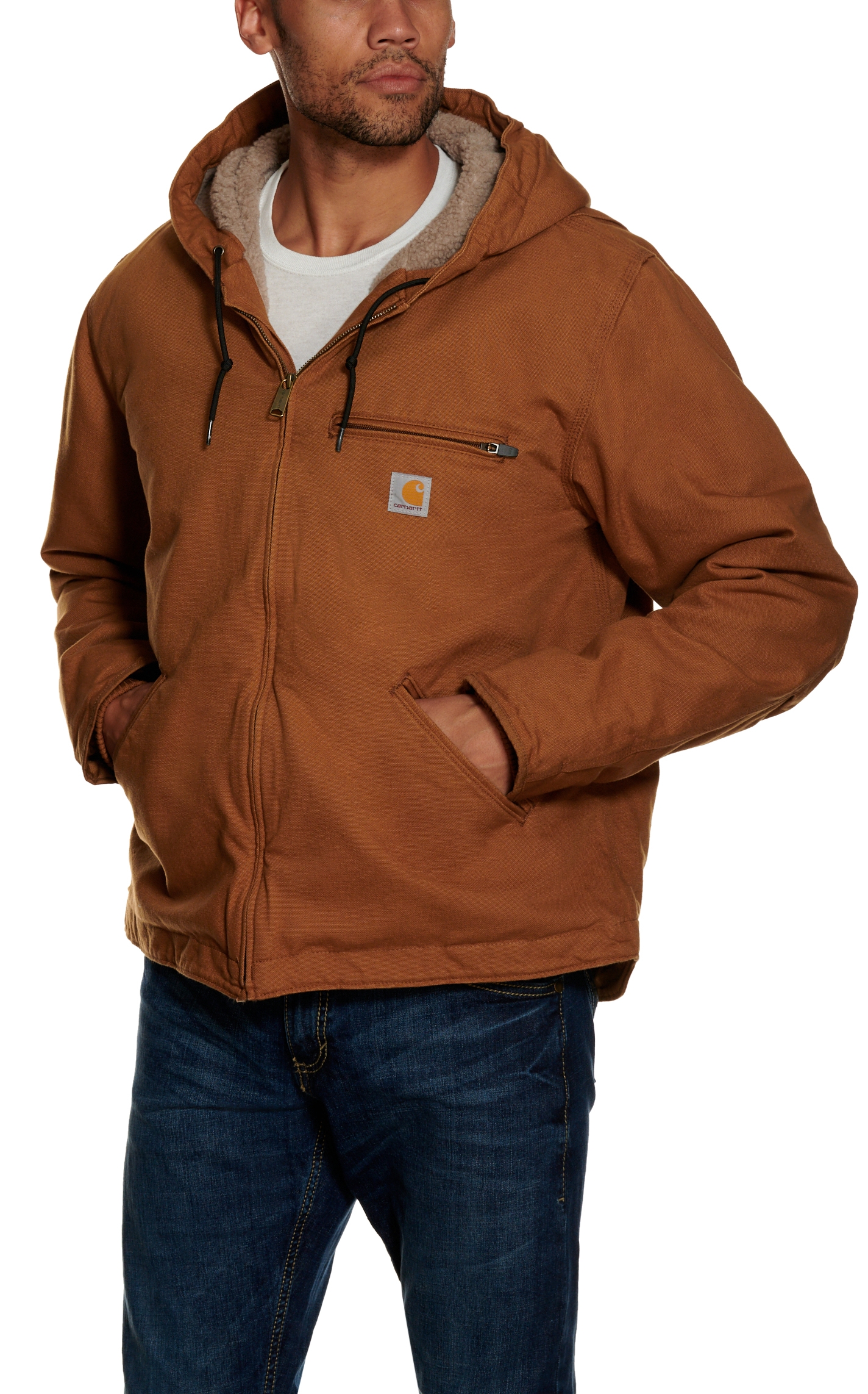 Carhartt Men's Washed Duck Brown Sherpa Lined Jacket - Image 1