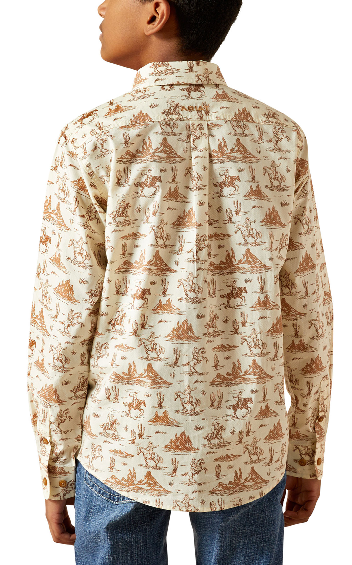 Ariat Boy's Cream Western Print Long Sleeve Shirt - Image 1