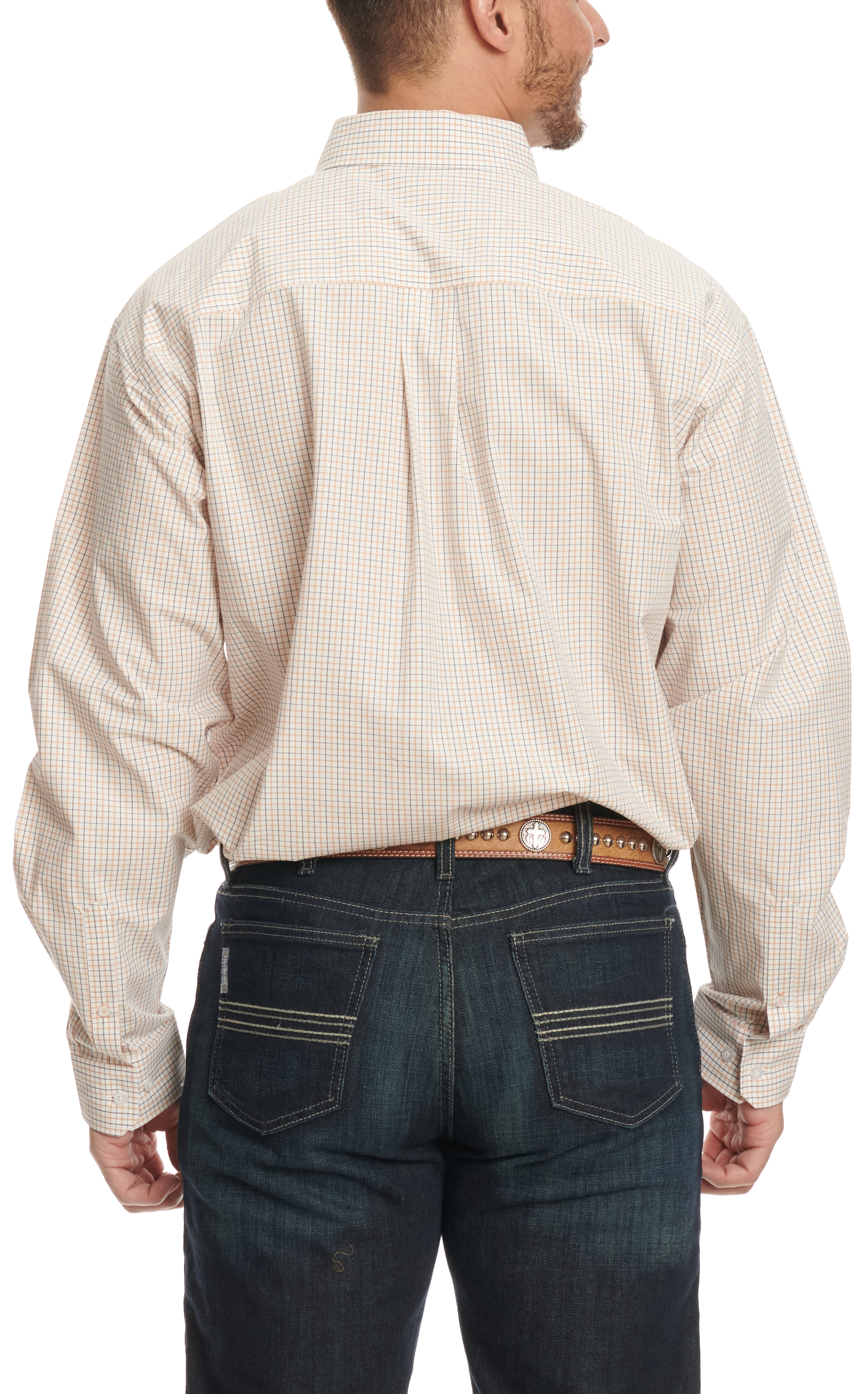 Cinch Men's Gold & Black Mini Plaid Western Shirt - Image 1