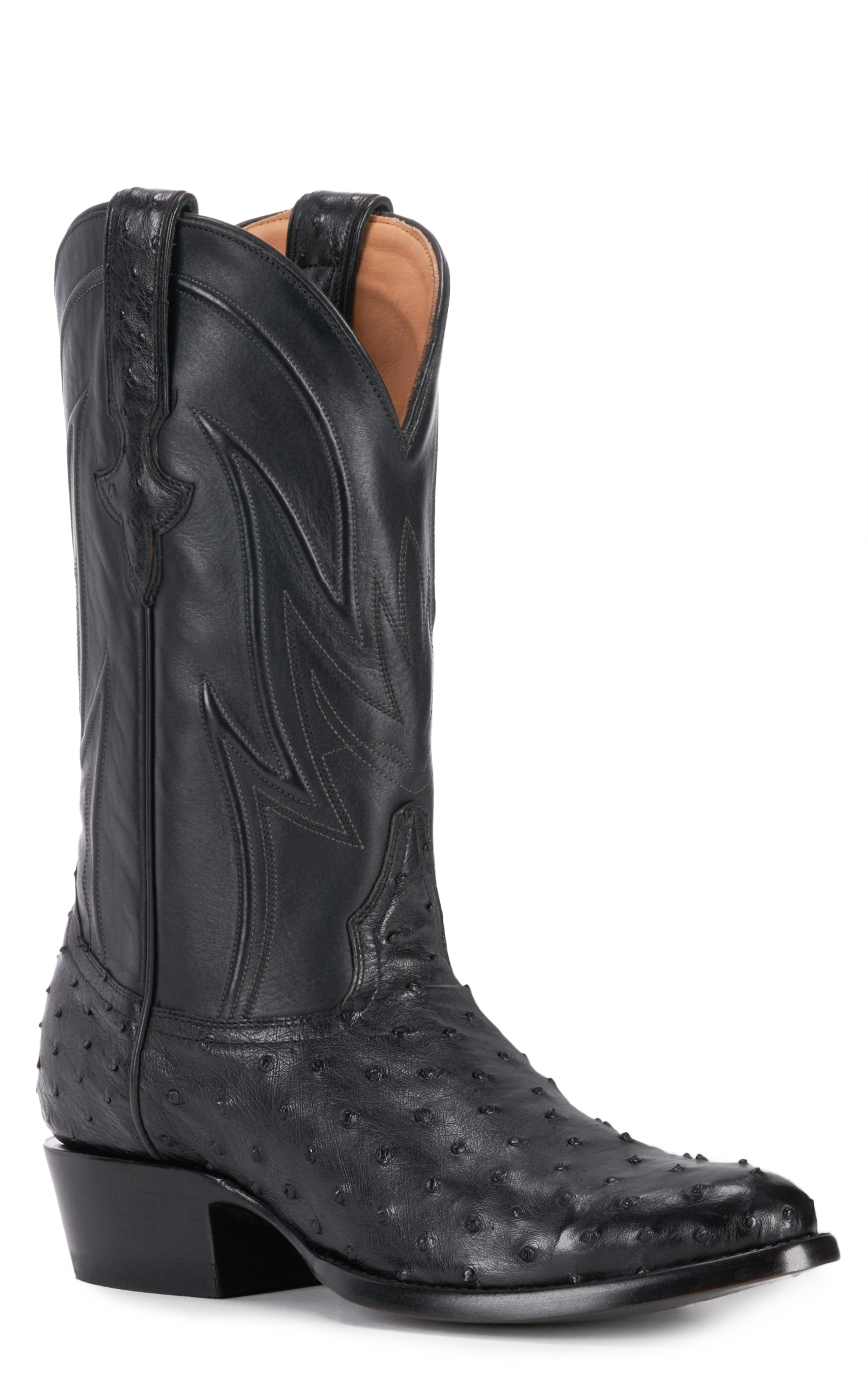 JRC & Sons Men's Jose Full Quill Ostrich Round Toe Exotic Cowboy Boot in Black - Image 1
