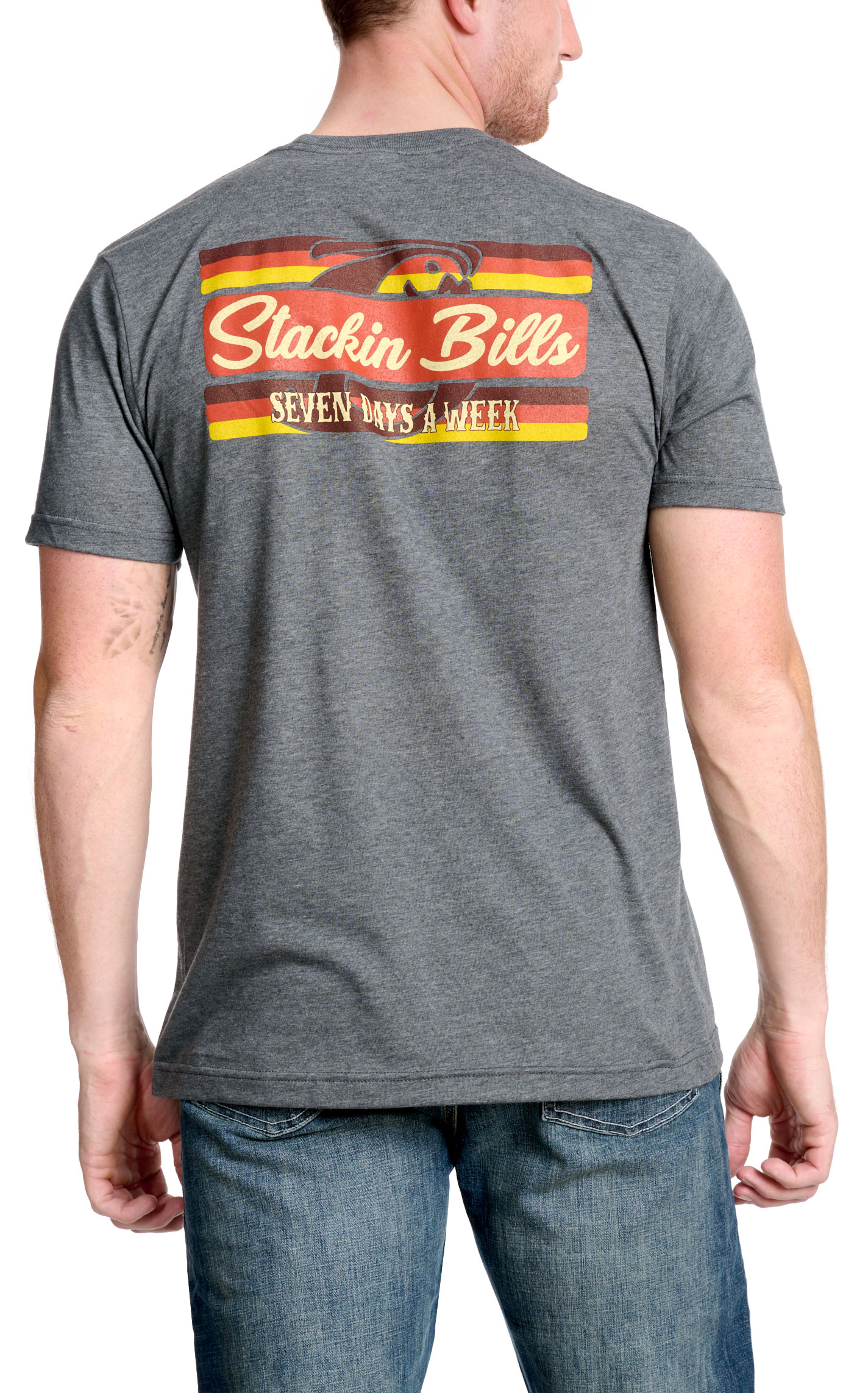 Stackin' Bills Men's Gray Sunset Logo Graphic T-Shirt - Image 1