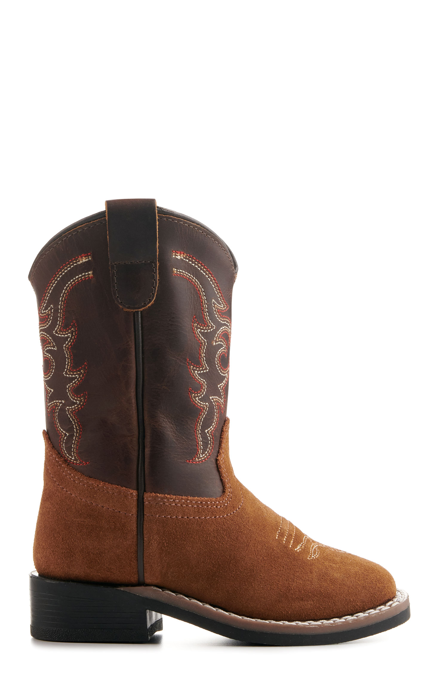 Old West Toddlers Light Brown and Dark Brown Wide Square Toe Cowboy Boots - Image 1
