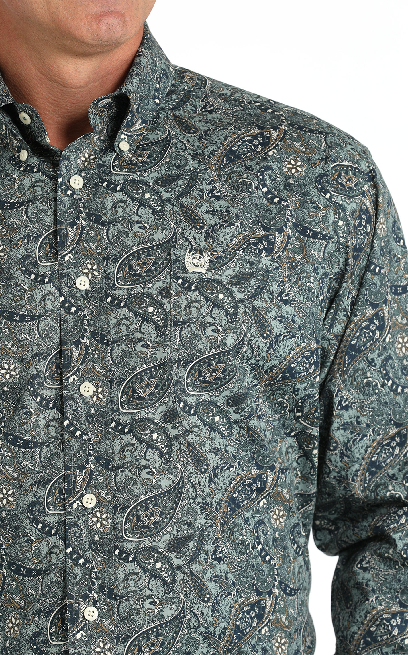 Cinch Men's Teal & Navy Paisley Print Western Shirt - Image 1