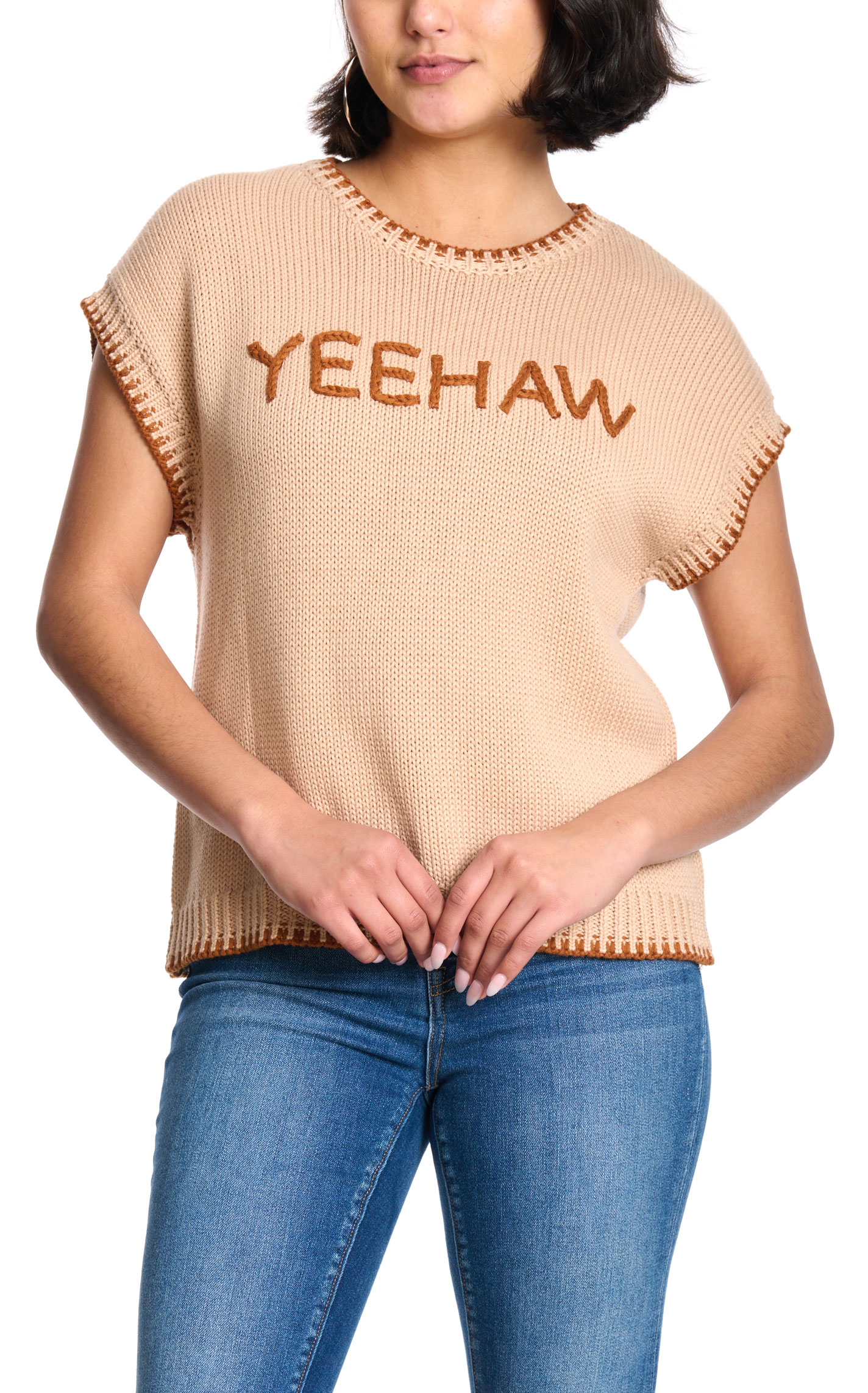 Rockin C Women's Toasted Sand YEEHAW Sweater - Image 1