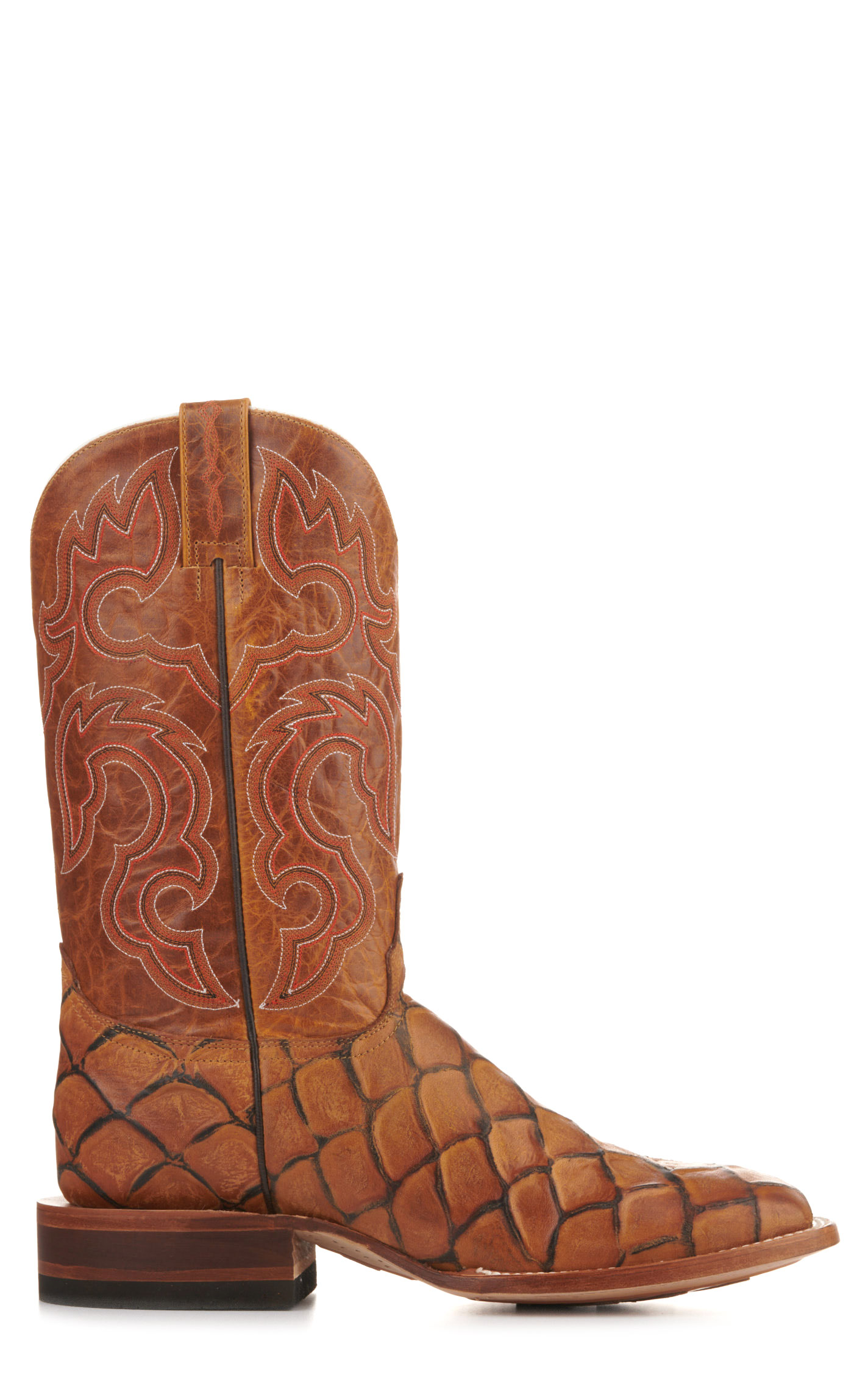 Cavender's Men's Endurance Rustic Tan Pirarucu Print Square Toe Cowboy Boots - Image 1