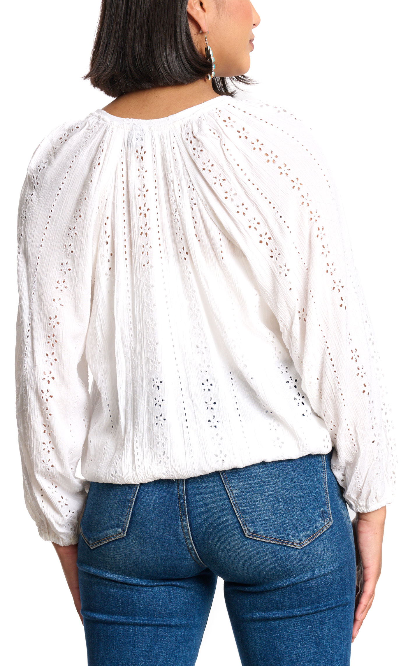 Angie Women's White Button Front Eyelet Top - Image 1