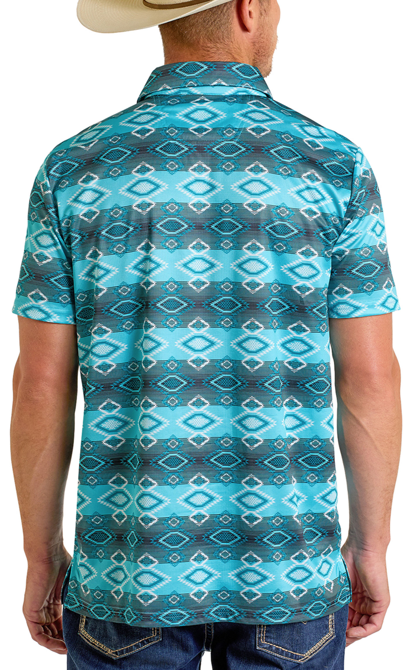 Rock & Roll Denim Men's Turquoise Aztec Print Polo Shirt - Image 1
