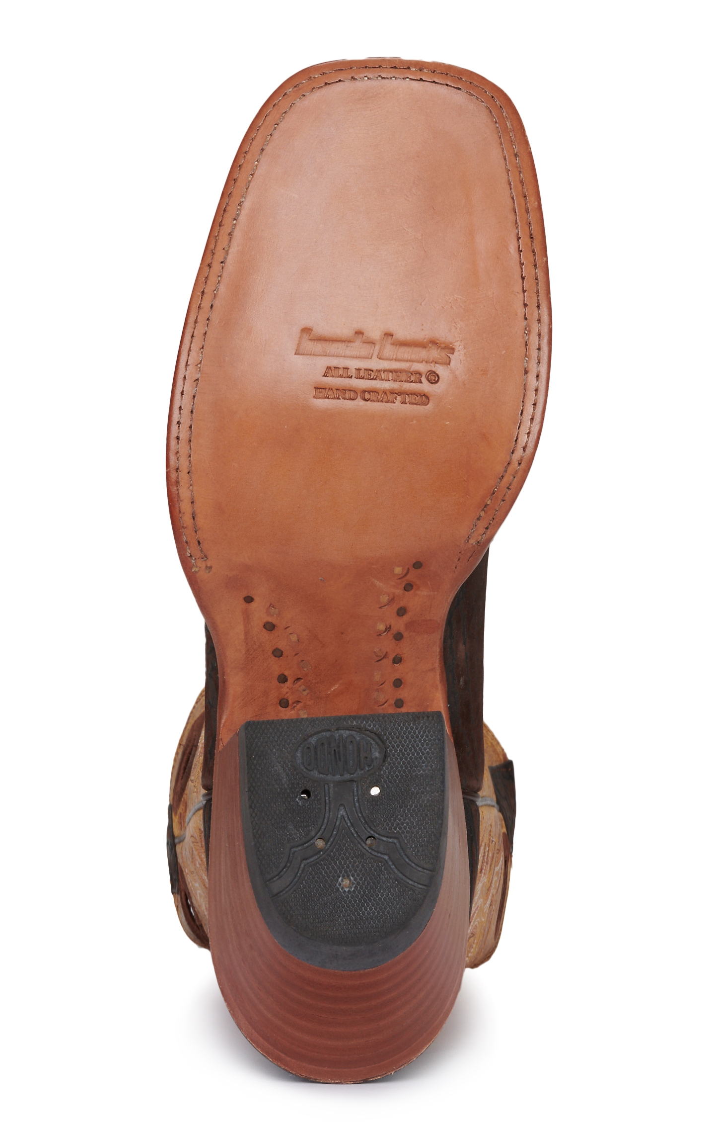 Hondo Men's Chocolate Nubuck Bullhide and Tan Wide Square Toe Cowboy Boots - Image 1