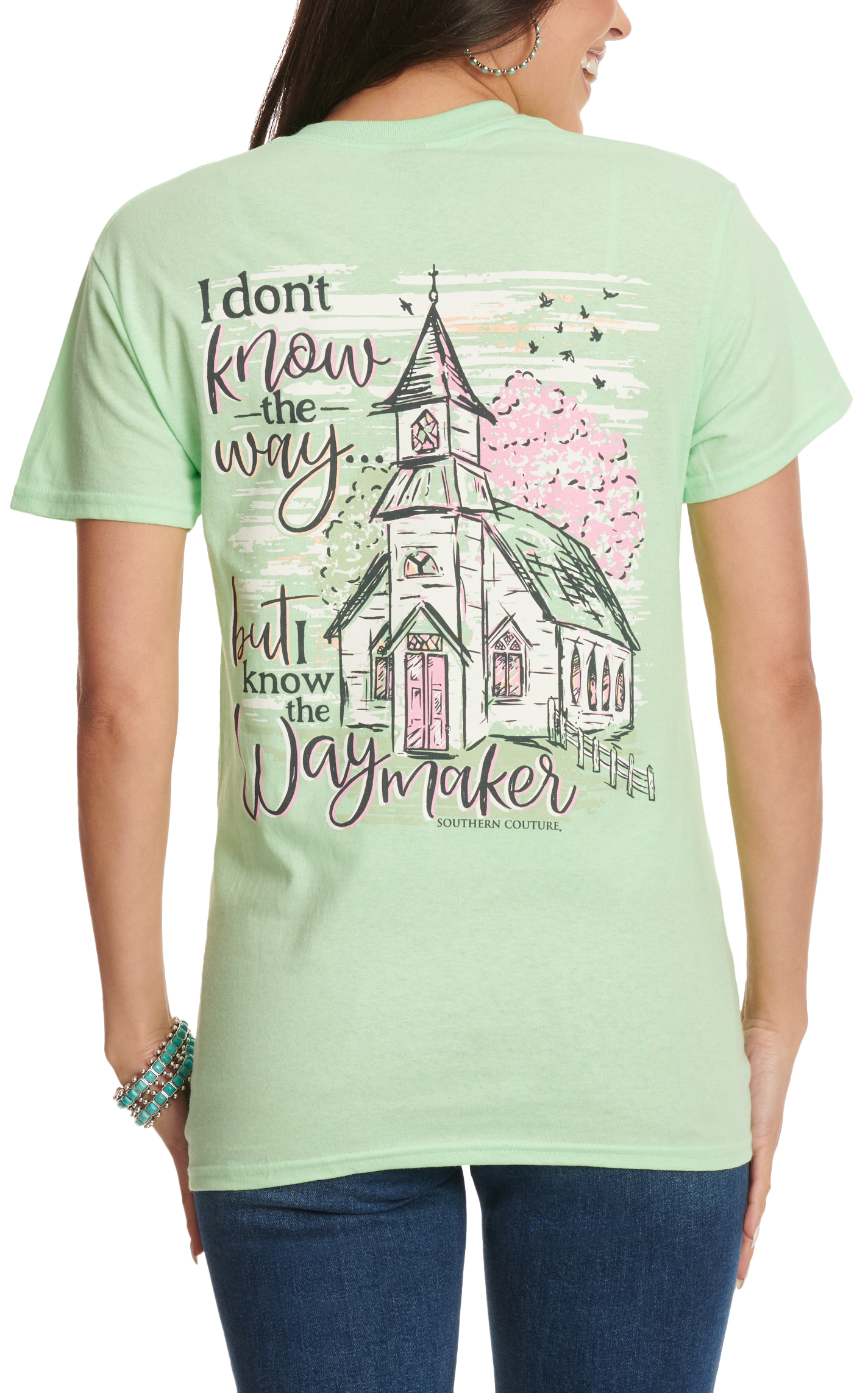 Southern Couture Women's Mint Waymaker Logo Graphic T-Shirt - Image 1