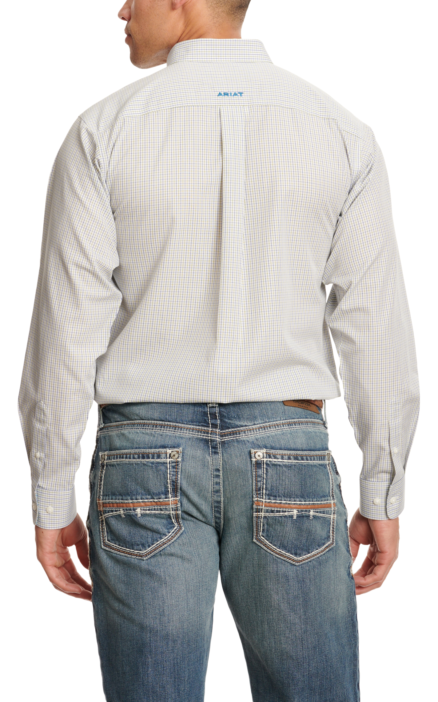 Ariat Men's Kaeden Navy & Spring Green Mini Plaid Western Shirt - Image 1