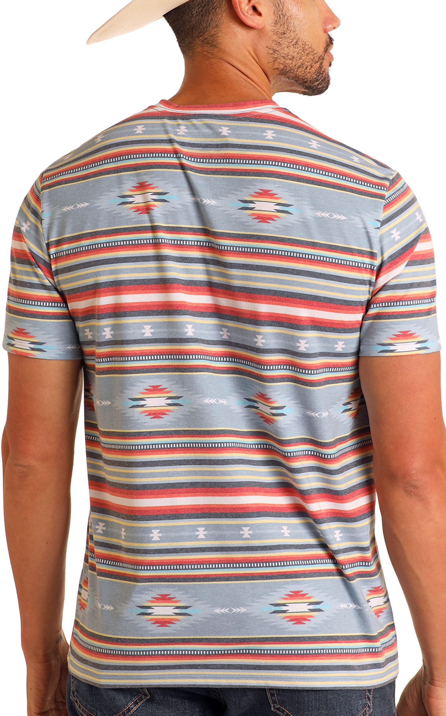 Rock & Roll Denim Men's Colorful Aztec Striped T-Shirt - Image 1